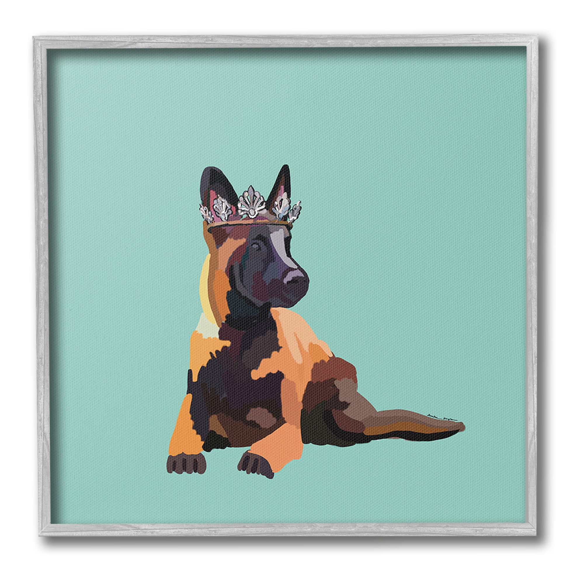 Stupell Industries Royal German Shepherd Animals & Insects Painting Gray Framed Art Print Wall Art, 24 x 24