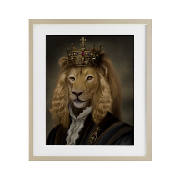 Stupell Industries Royal King Lion Birch Framed Print Under Glass design by Matthew Piotrowicz, 21 x 17