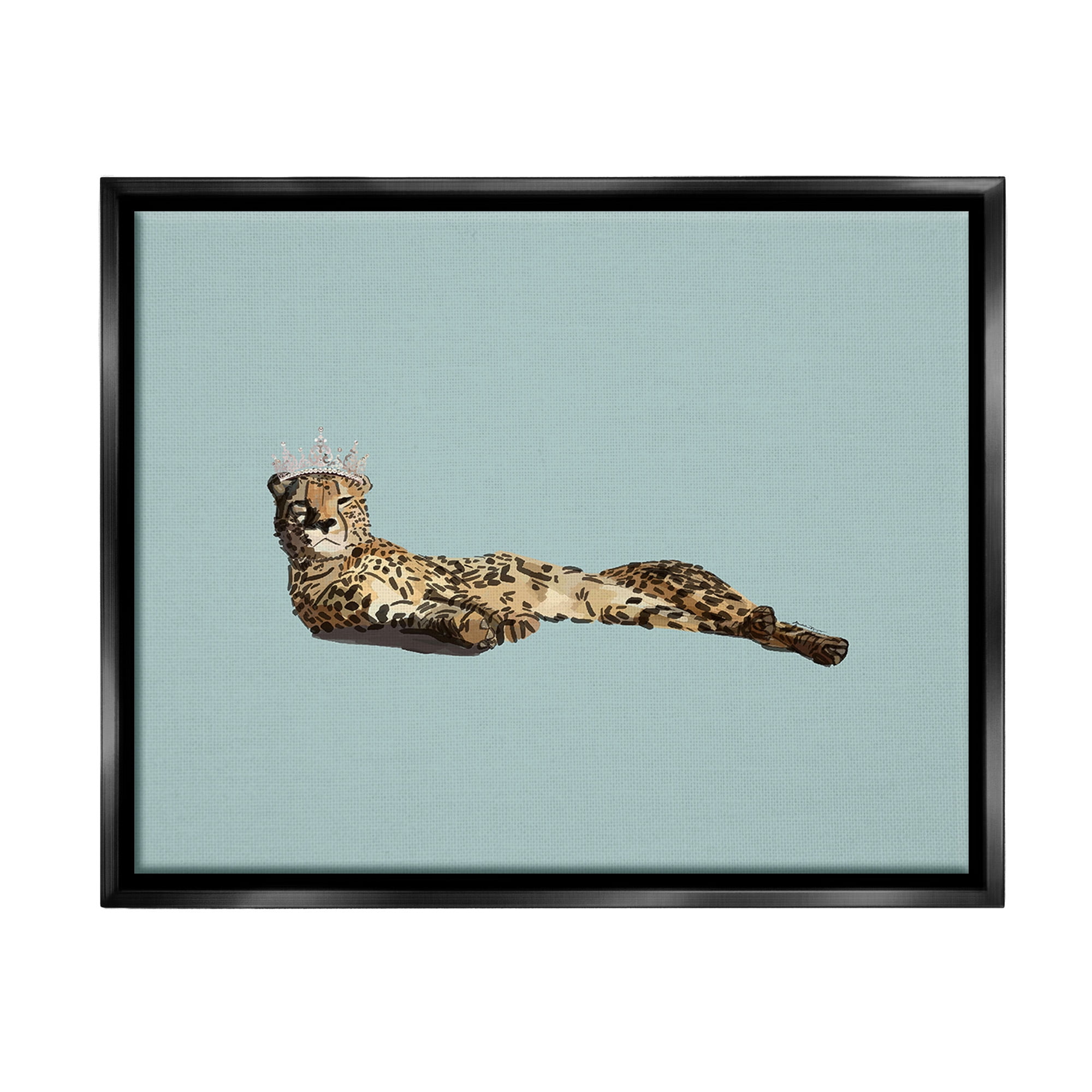 Stupell Industries Royal Leopard with Crown Animals & Insects Painting Black Floater Framed Canvas Art Print Wall Art, 31 x 25