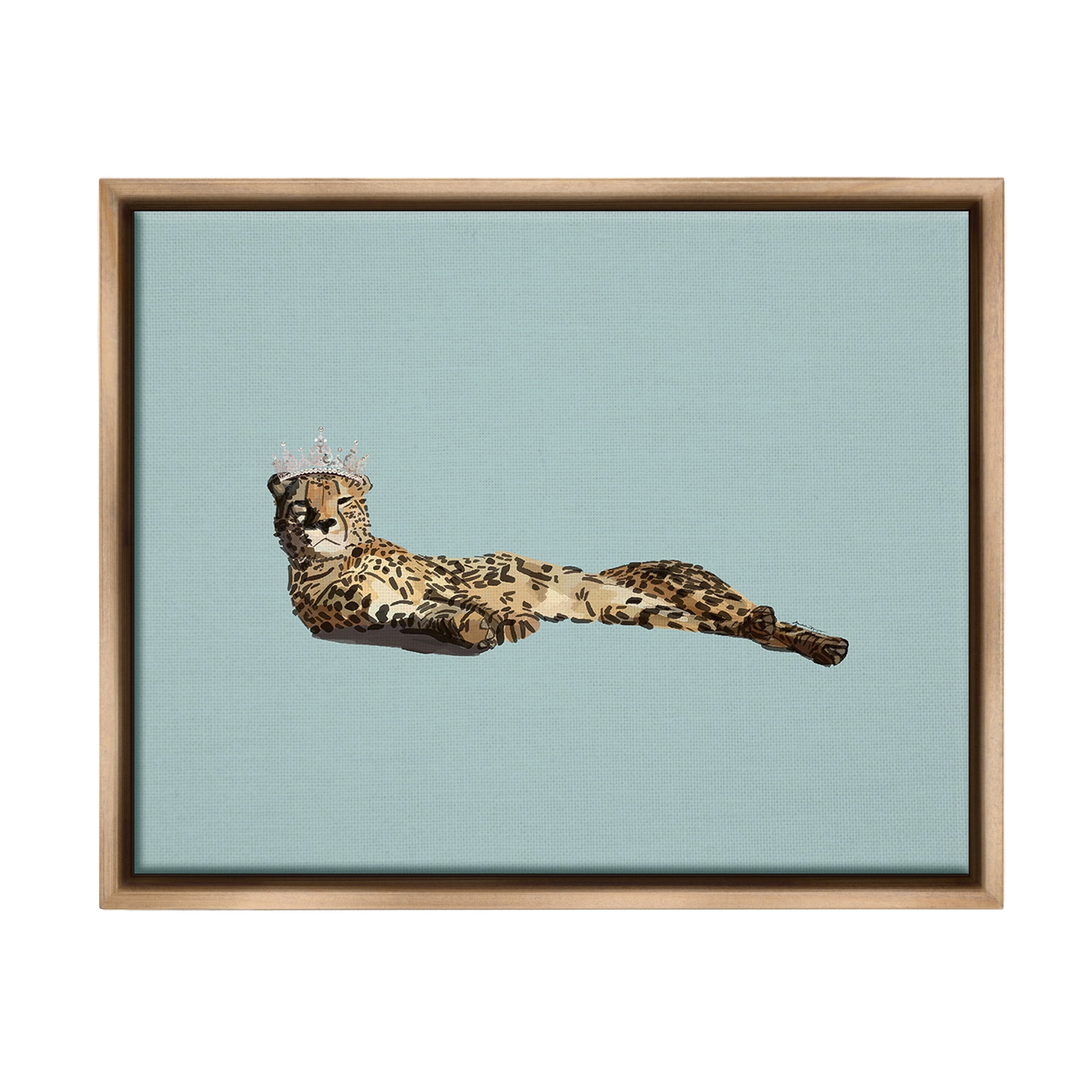 Stupell Industries Royal Leopard with Crown Animals & Insects Painting Brown Floater Framed Canvas Art Print Wall Art, 31 x 25