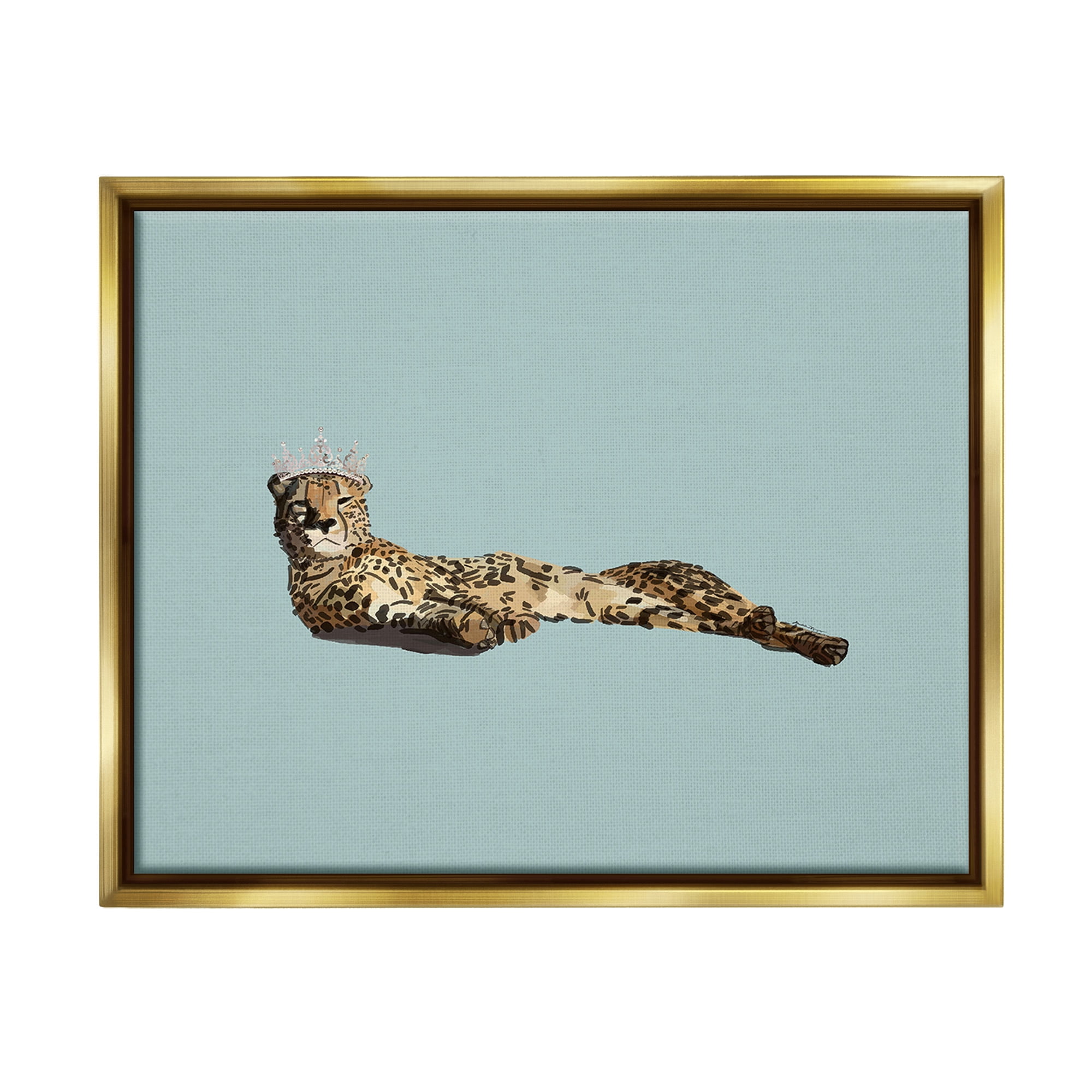 Stupell Industries Royal Leopard with Crown Animals & Insects Painting Gold Floater Framed Canvas Art Print Wall Art, 21 x 17
