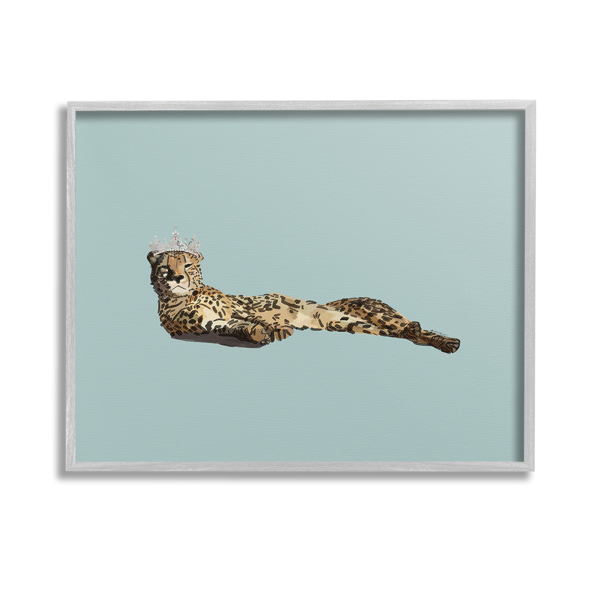 Stupell Industries Royal Leopard with Crown Animals & Insects Painting Gray Framed Art Print Wall Art, 14 x 11
