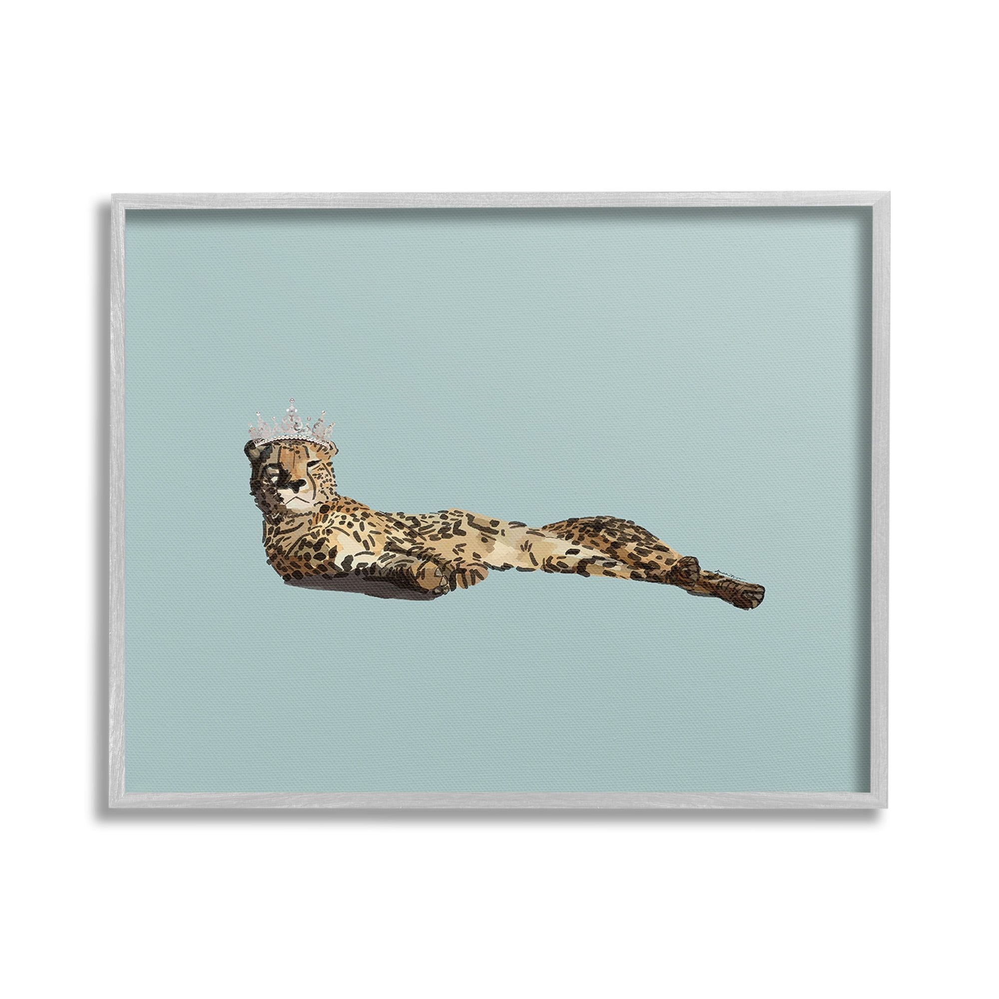 Stupell Industries Royal Leopard with Crown Animals & Insects Painting Gray Framed Art Print Wall Art, 20 x 16