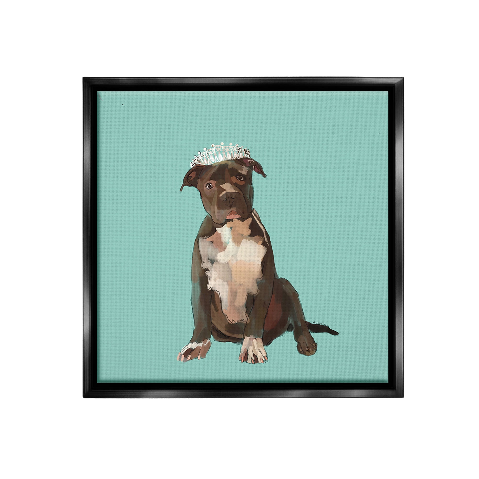Stupell Industries Royal Pit Bull in Crown Animals & Insects Painting Black Floater Framed Canvas Art Print Wall Art, 18 x 18