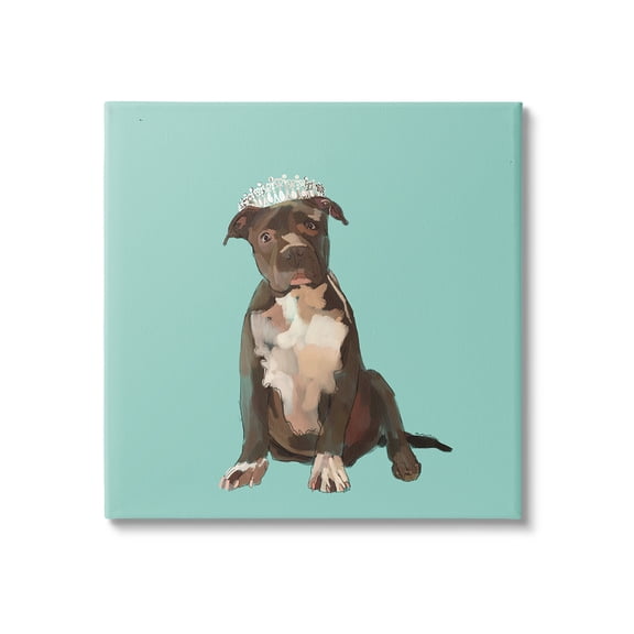 Stupell Industries Royal Pit Bull in Crown Animals & Insects Painting Gallery Wrapped Canvas Art Print Wall Art, 17 x 17