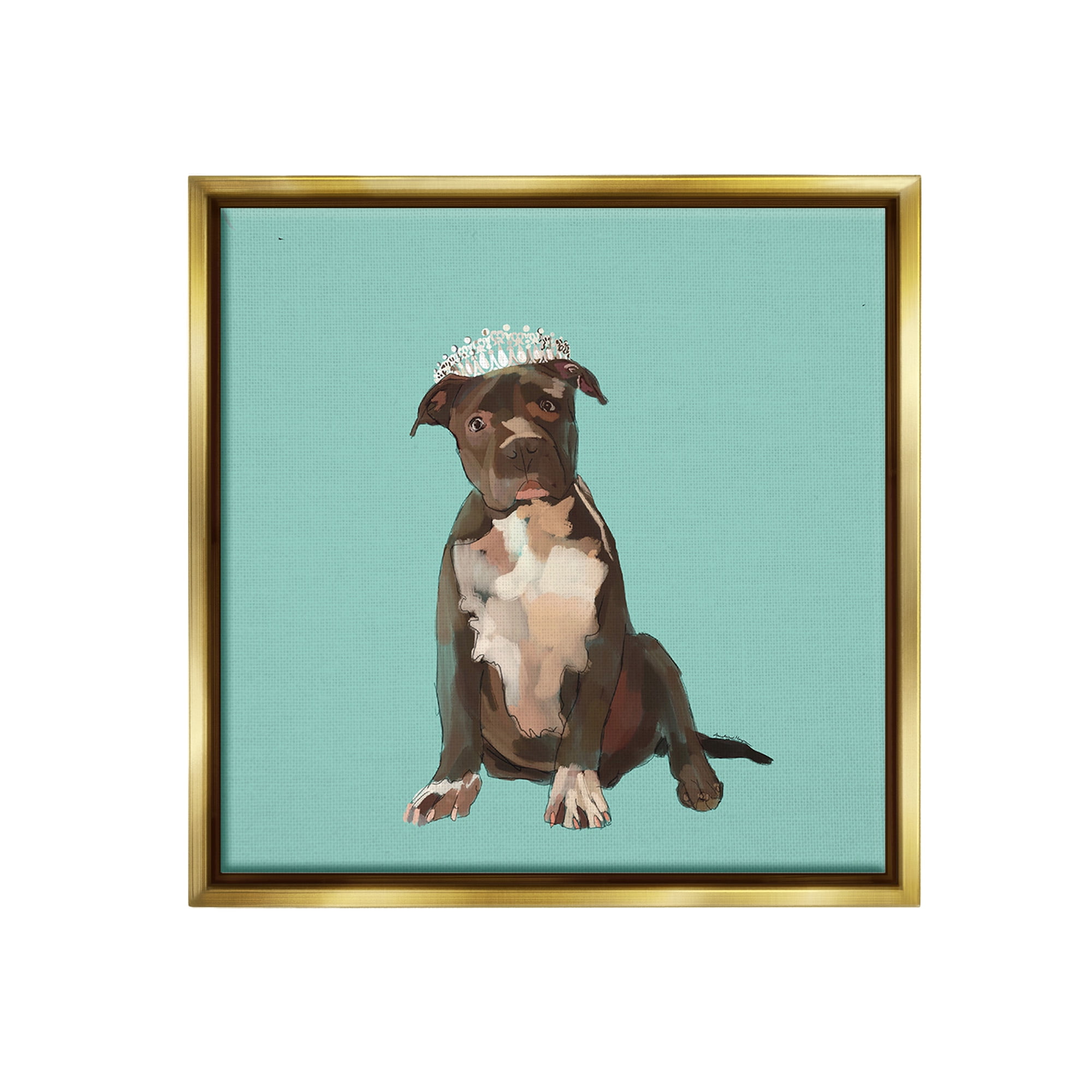 Stupell Industries Royal Pit Bull in Crown Animals & Insects Painting Gold Floater Framed Canvas Art Print Wall Art, 25 x 25