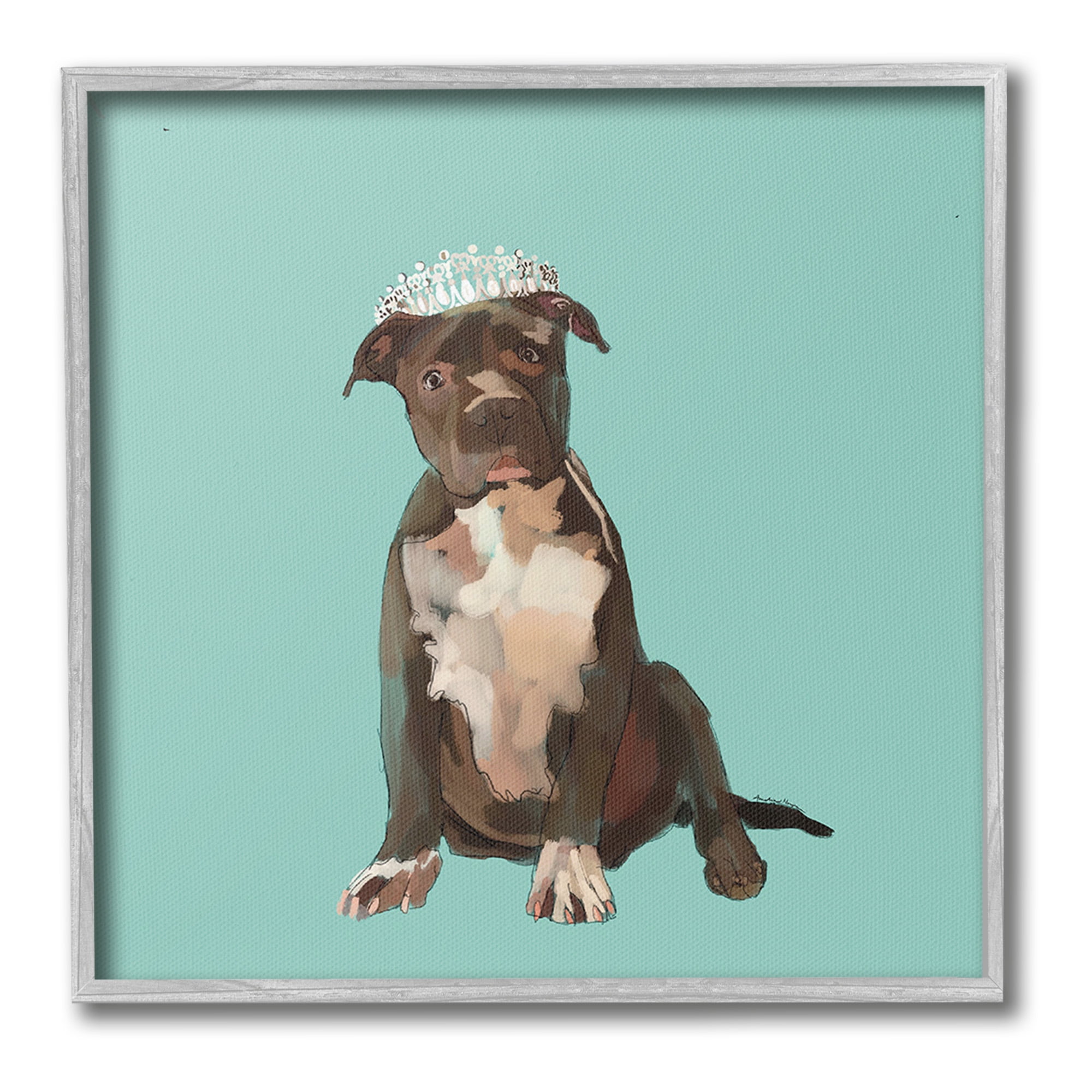 Stupell Industries Royal Pit Bull in Crown Animals & Insects Painting Gray Framed Art Print Wall Art, 12 x 12