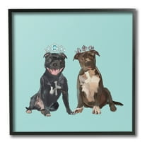 Stupell Industries Royal Pit Bulls with Crowns Animals & Insects Painting Black Framed Art Print Wall Art, 12 x 12