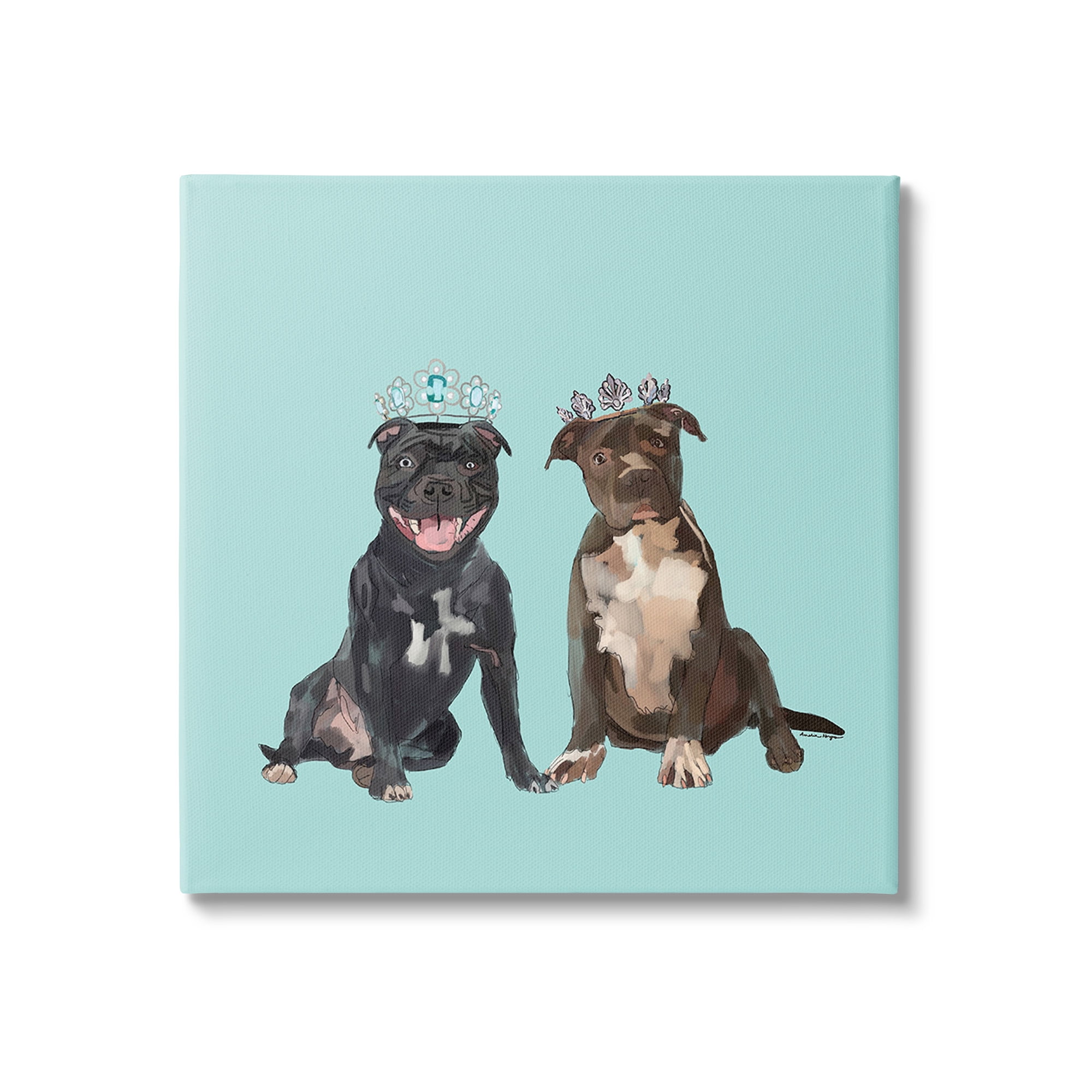 Stupell Industries Royal Pit Bulls with Crowns Animals & Insects Painting Gallery Wrapped Canvas Art Print Wall Art, 36 x 36