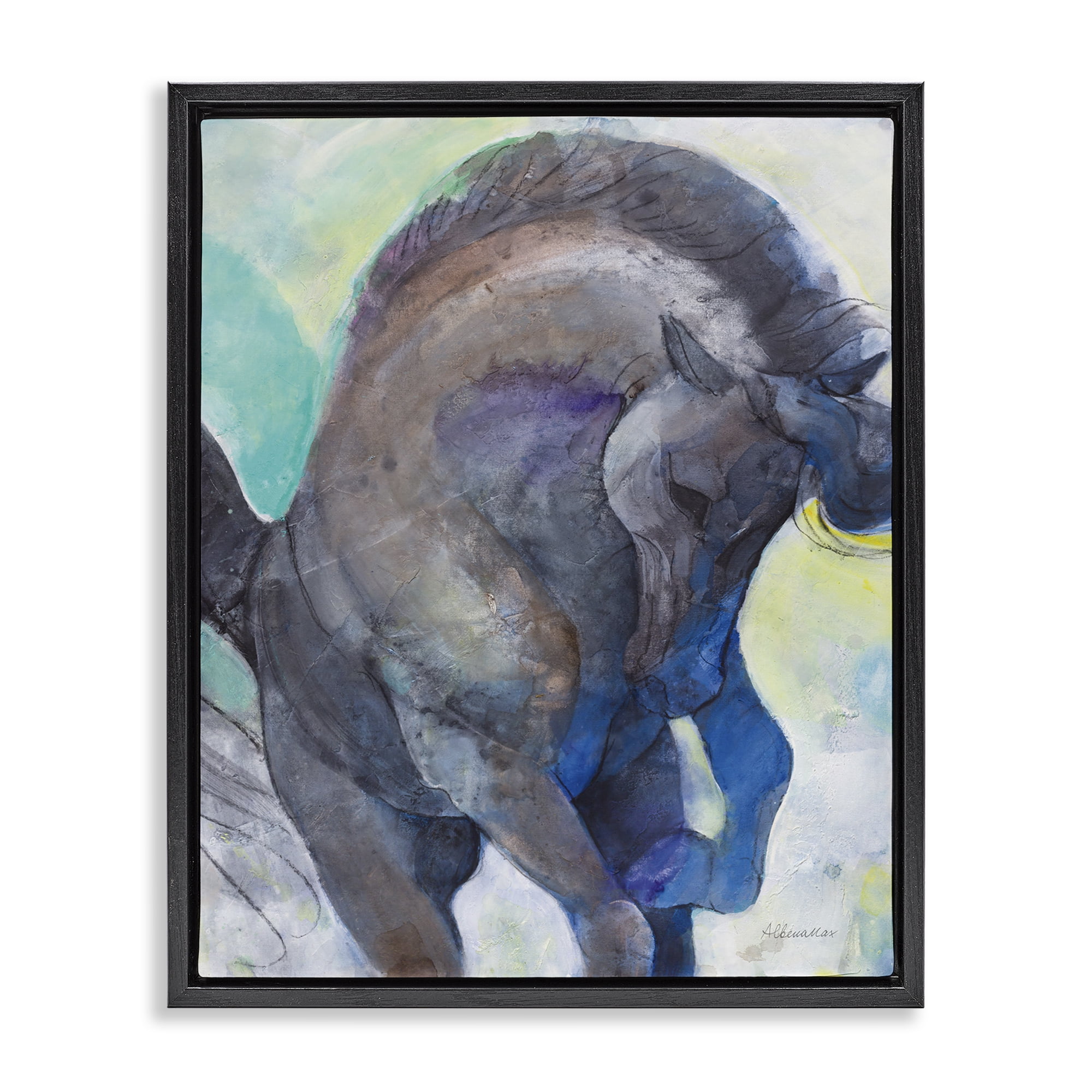 Stupell Industries Royal Splendor Stallion Animals & Insects Painting Black Floater Framed Canvas Art Print Wall Art, 25 x 31
