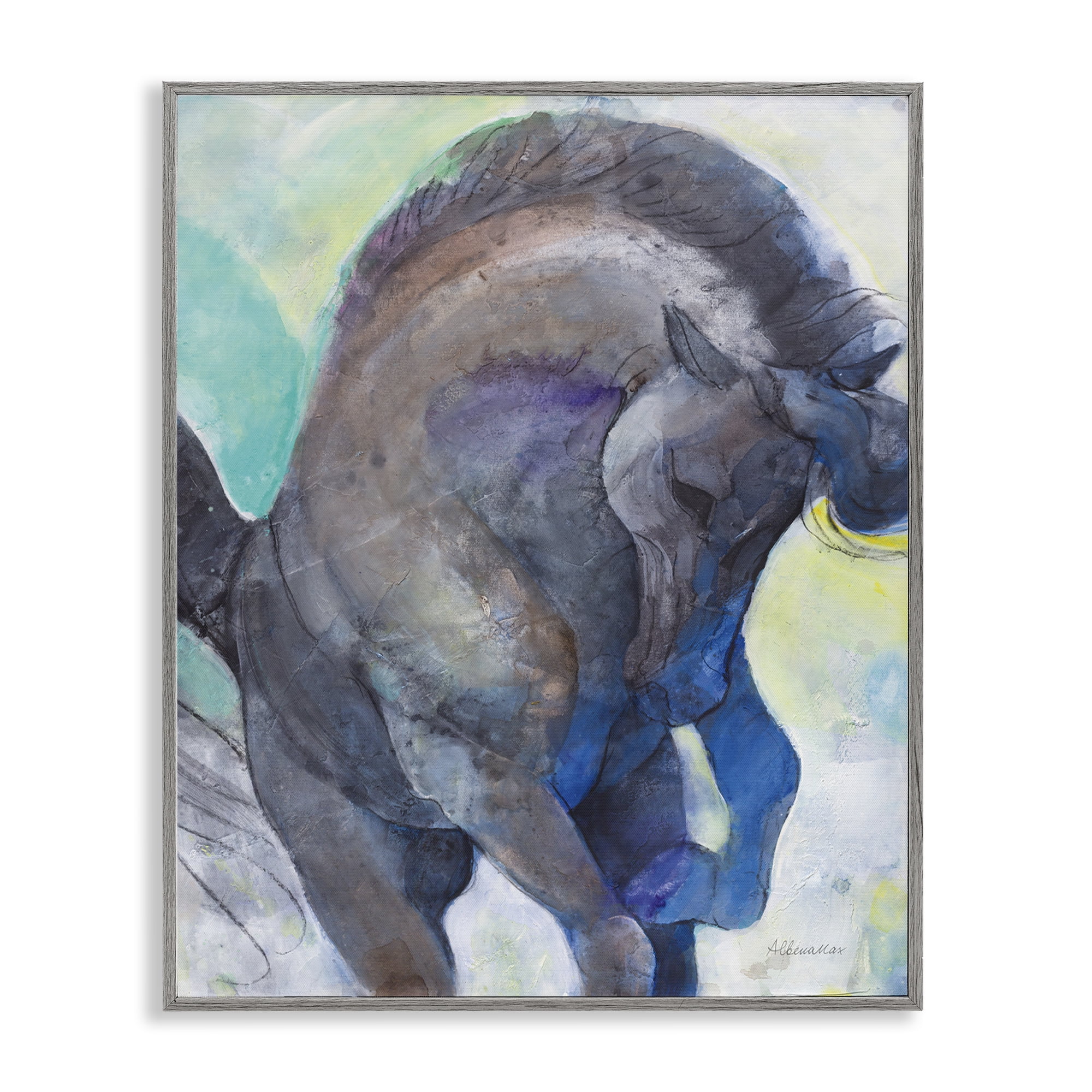 Stupell Industries Royal Splendor Stallion Animals & Insects Painting Gray Framed Art Print Wall Art, 24 x 30