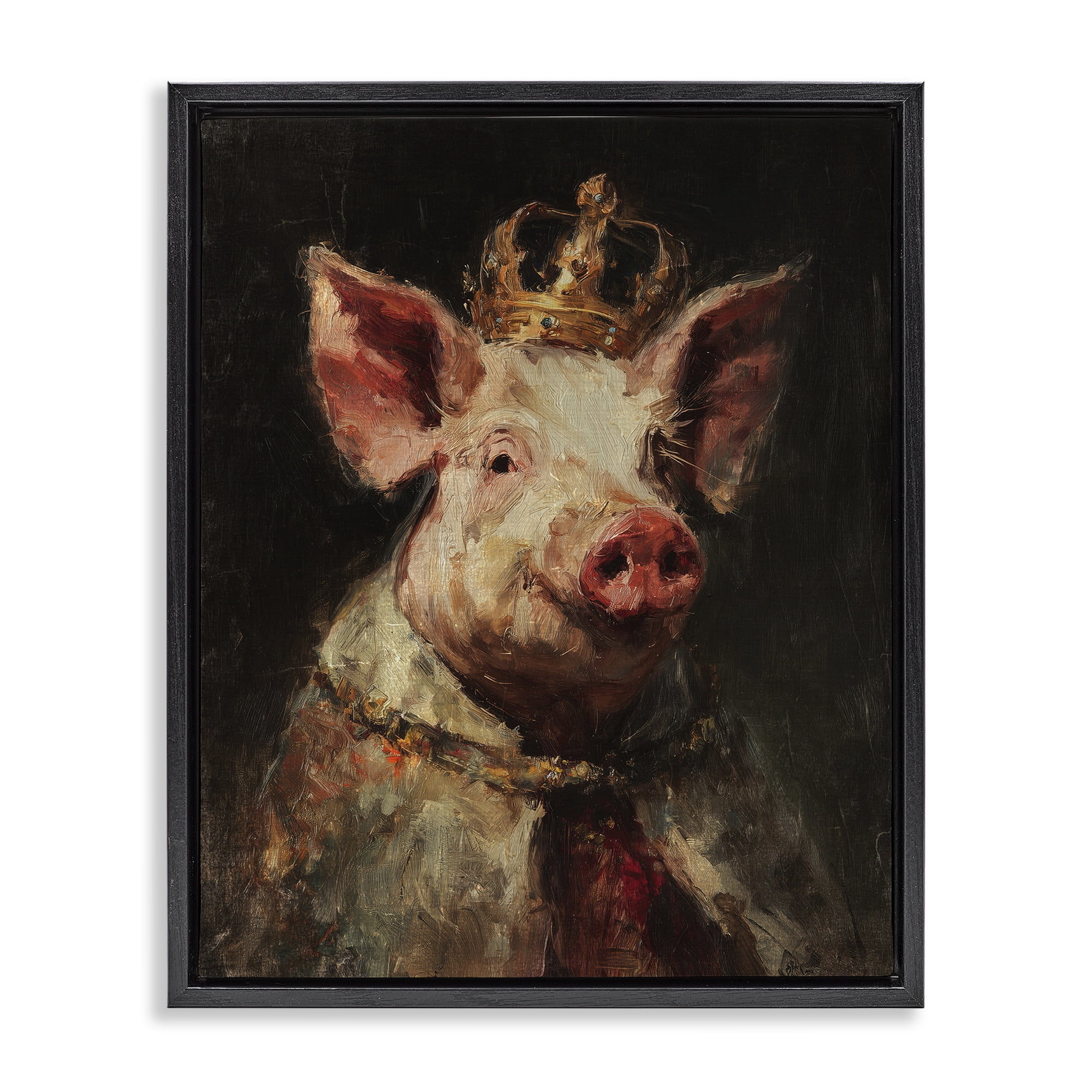Stupell Industries Royal Swine Portrait Black Framed Floater Canvas Wall Art, design by Svetlana Aleynikova
