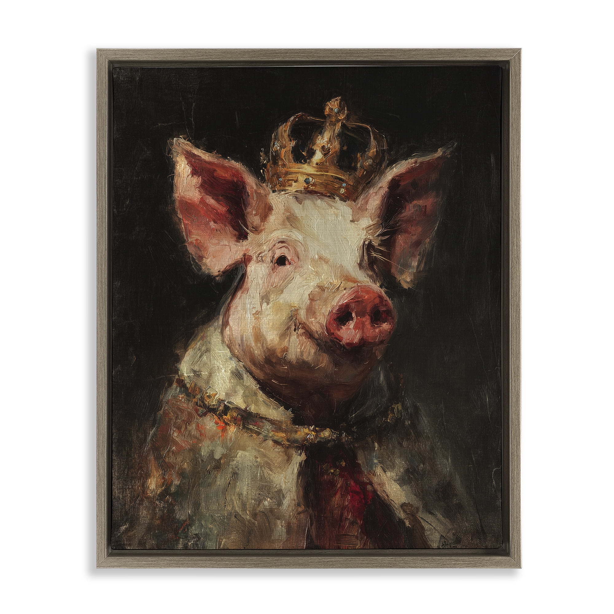 Stupell Industries Royal Swine Portrait Brown Framed Floater Canvas Wall Art, design by Svetlana Aleynikova