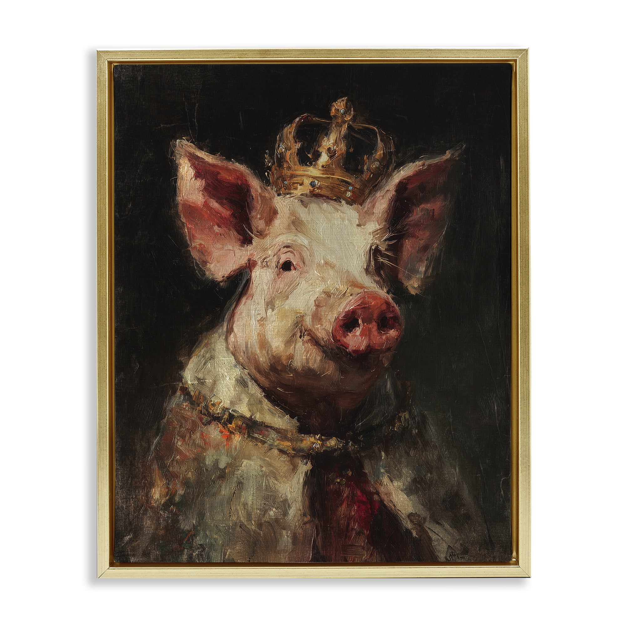 Stupell Industries Royal Swine Portrait Gold Framed Floater Canvas Wall Art, design by Svetlana Aleynikova