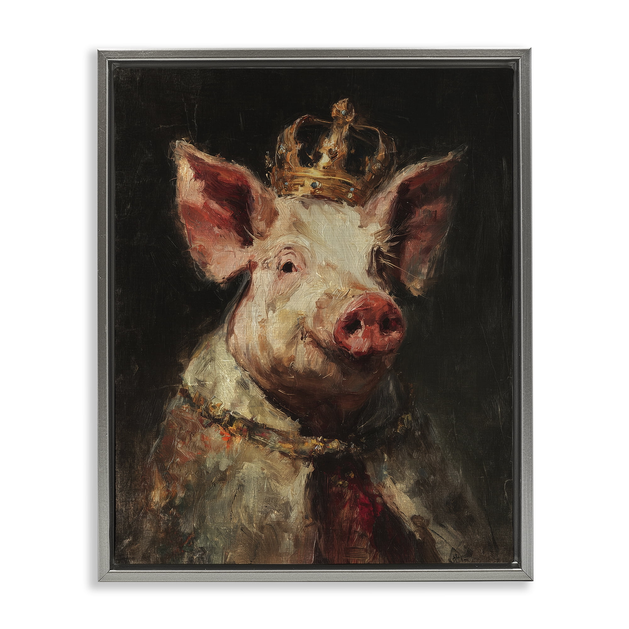 Stupell Industries Royal Swine Portrait Gray Framed Floater Canvas Wall Art, design by Svetlana Aleynikova