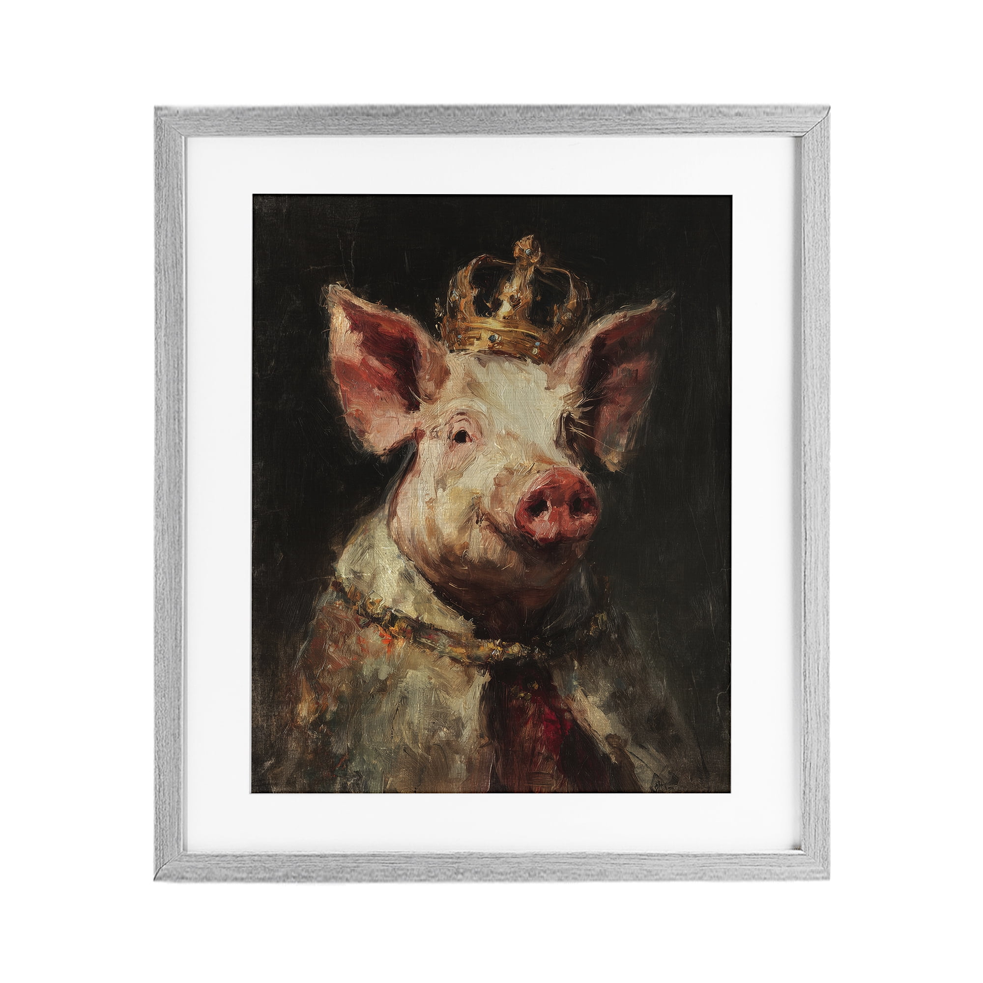 Stupell Industries Royal Swine Portrait Gray Framed Print Under Glass, design by Svetlana Aleynikova