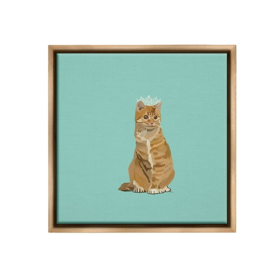 Stupell Industries Royal Tabby Cat Animals & Insects Painting Brown Floater Framed Canvas Art Print Wall Art, 18 x 18