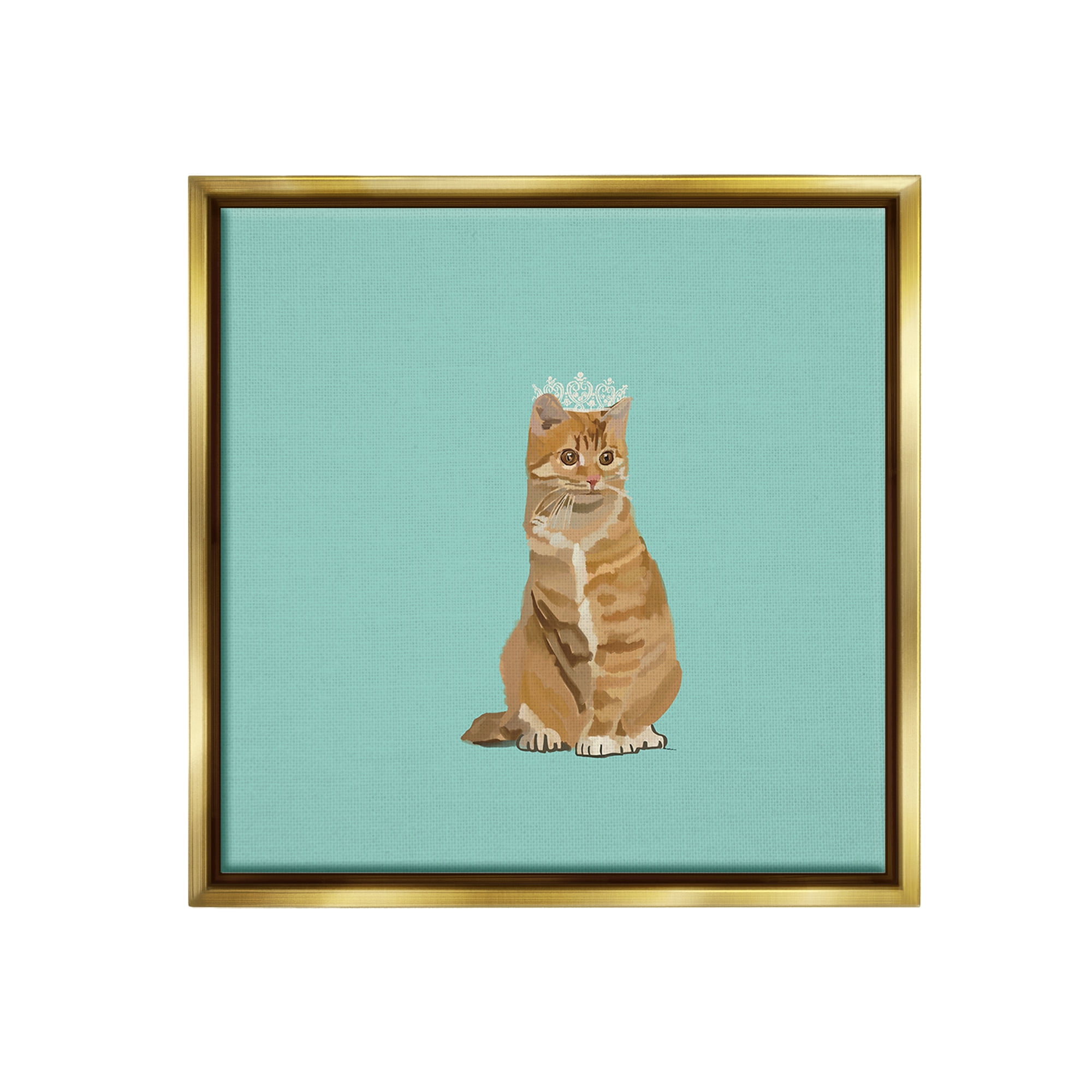 Stupell Industries Royal Tabby Cat Animals & Insects Painting Gold Floater Framed Canvas Art Print Wall Art, 25 x 25