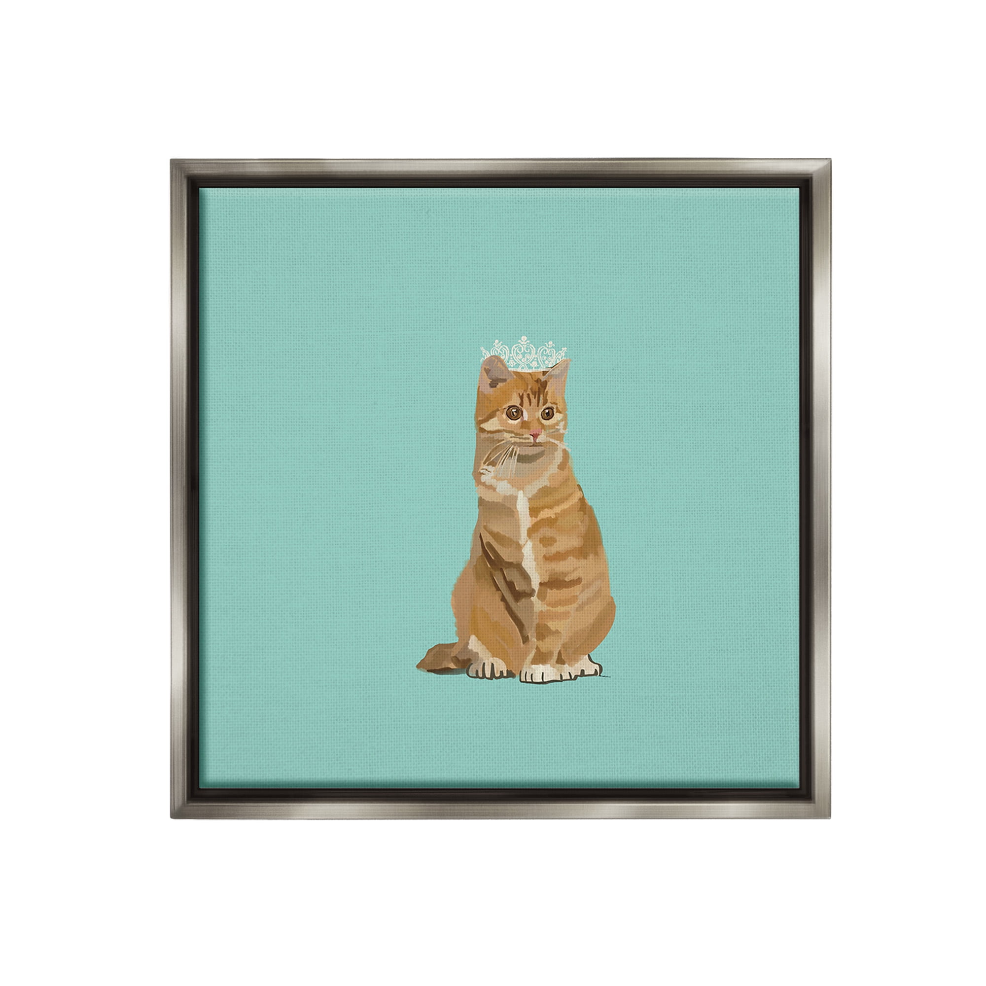 Stupell Industries Royal Tabby Cat Animals & Insects Painting Gray Floater Framed Canvas Art Print Wall Art, 25 x 25