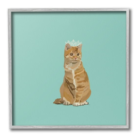 Stupell Industries Royal Tabby Cat Animals & Insects Painting Gray Framed Art Print Wall Art, 12 x 12