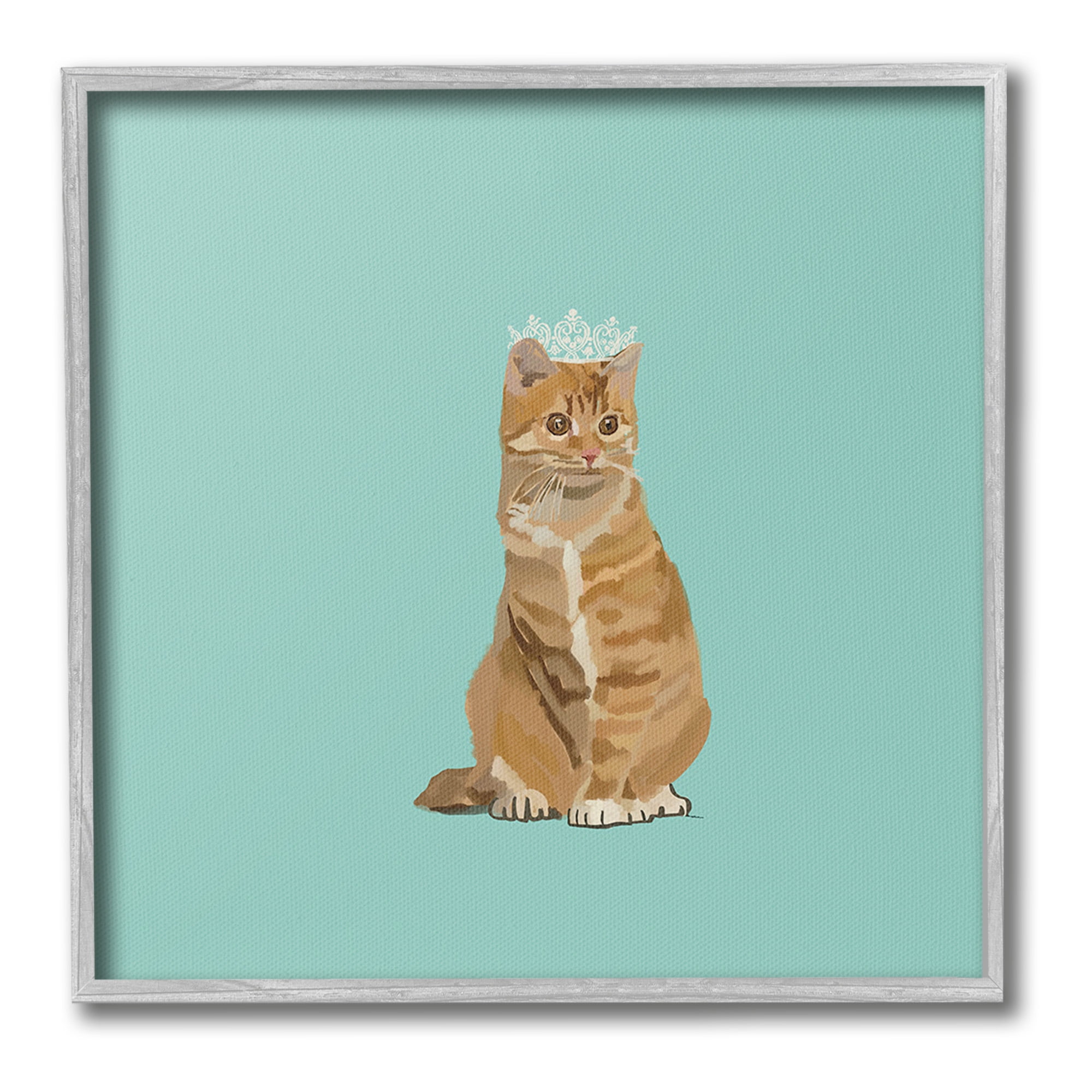 Stupell Industries Royal Tabby Cat Animals & Insects Painting Gray Framed Art Print Wall Art, 24 x 24