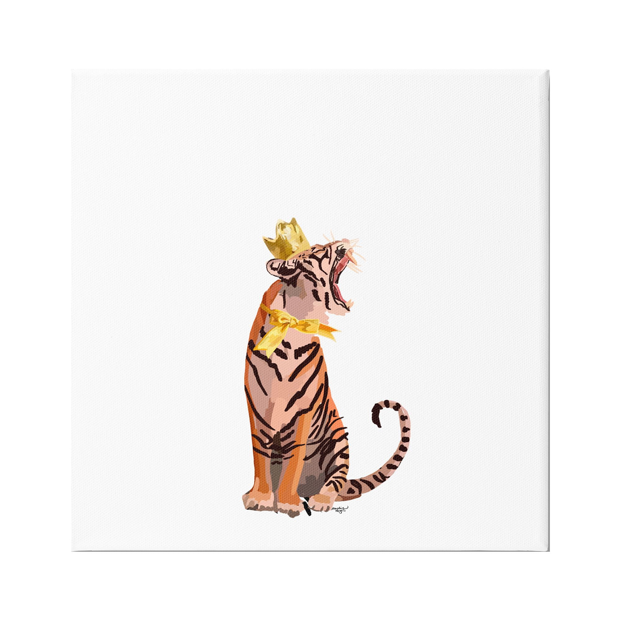 Stupell Industries Royal Tiger with Crown Animals & Insects Painting Gallery Wrapped Canvas Art Print Wall Art, 36 x 36