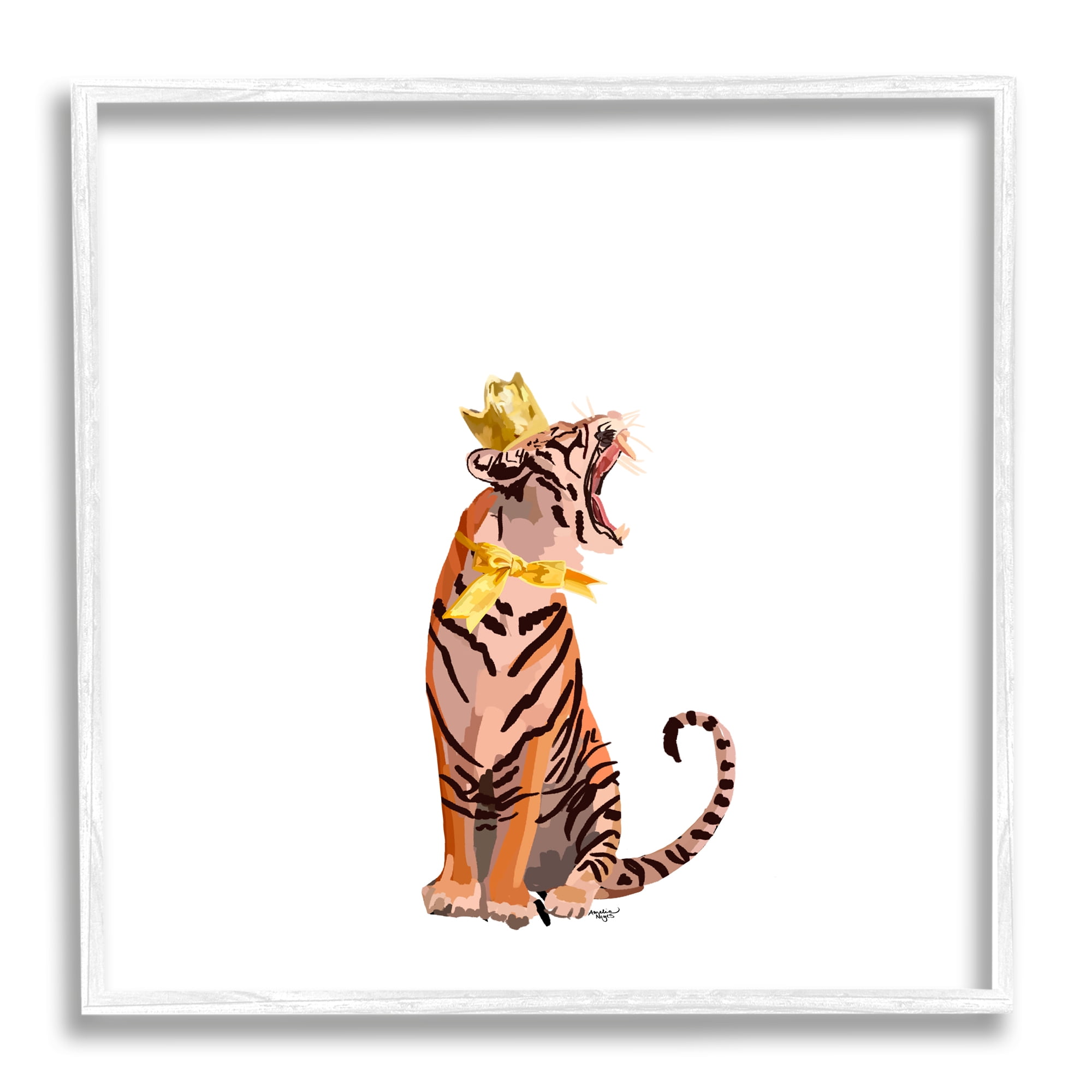 Stupell Industries Royal Tiger with Crown Animals & Insects Painting White Framed Art Print Wall Art, 17 x 17