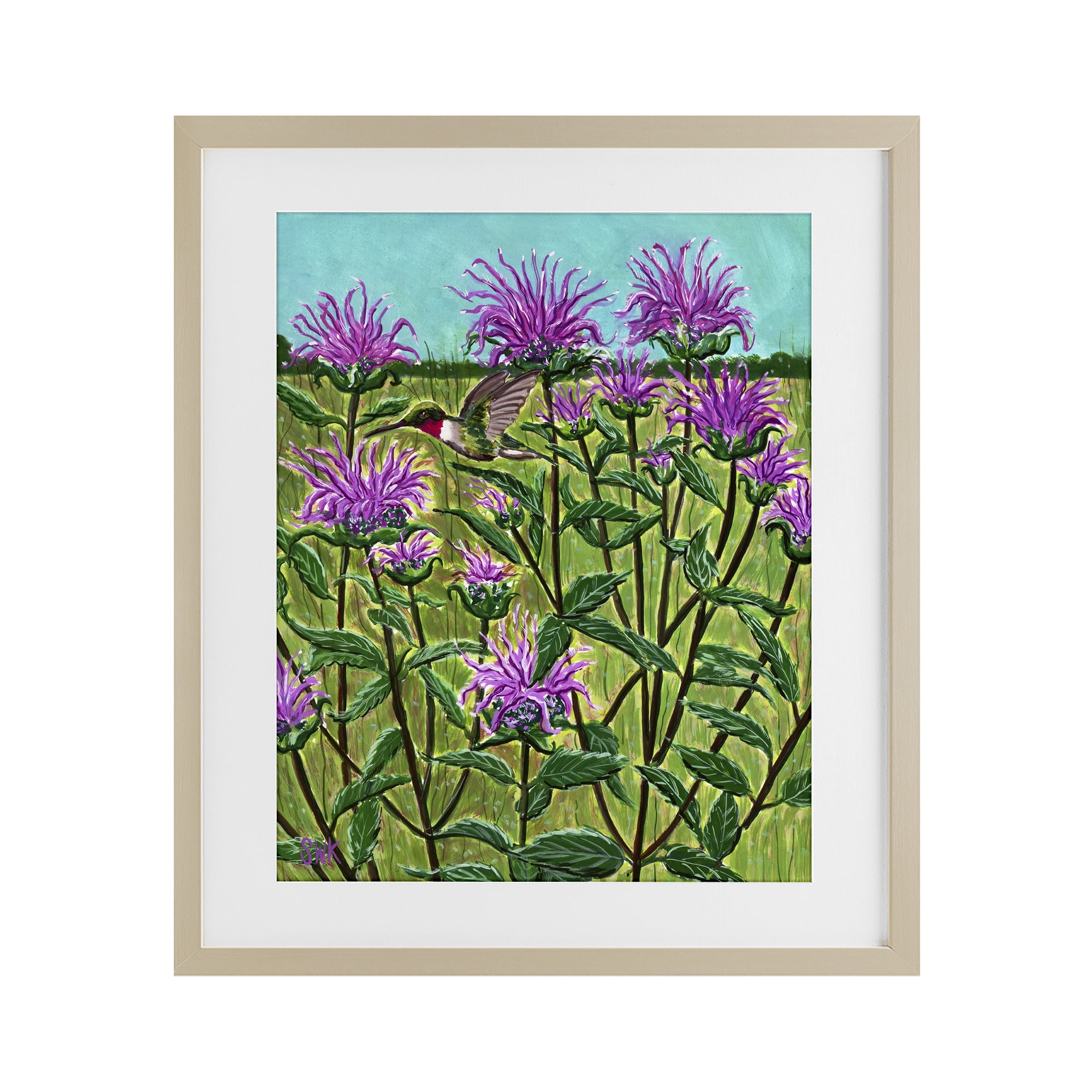 Stupell Industries Ruby Throated Hummingbird & Beebalm Birch Framed Print Under Glass, design by Sarah Waldron Kimball