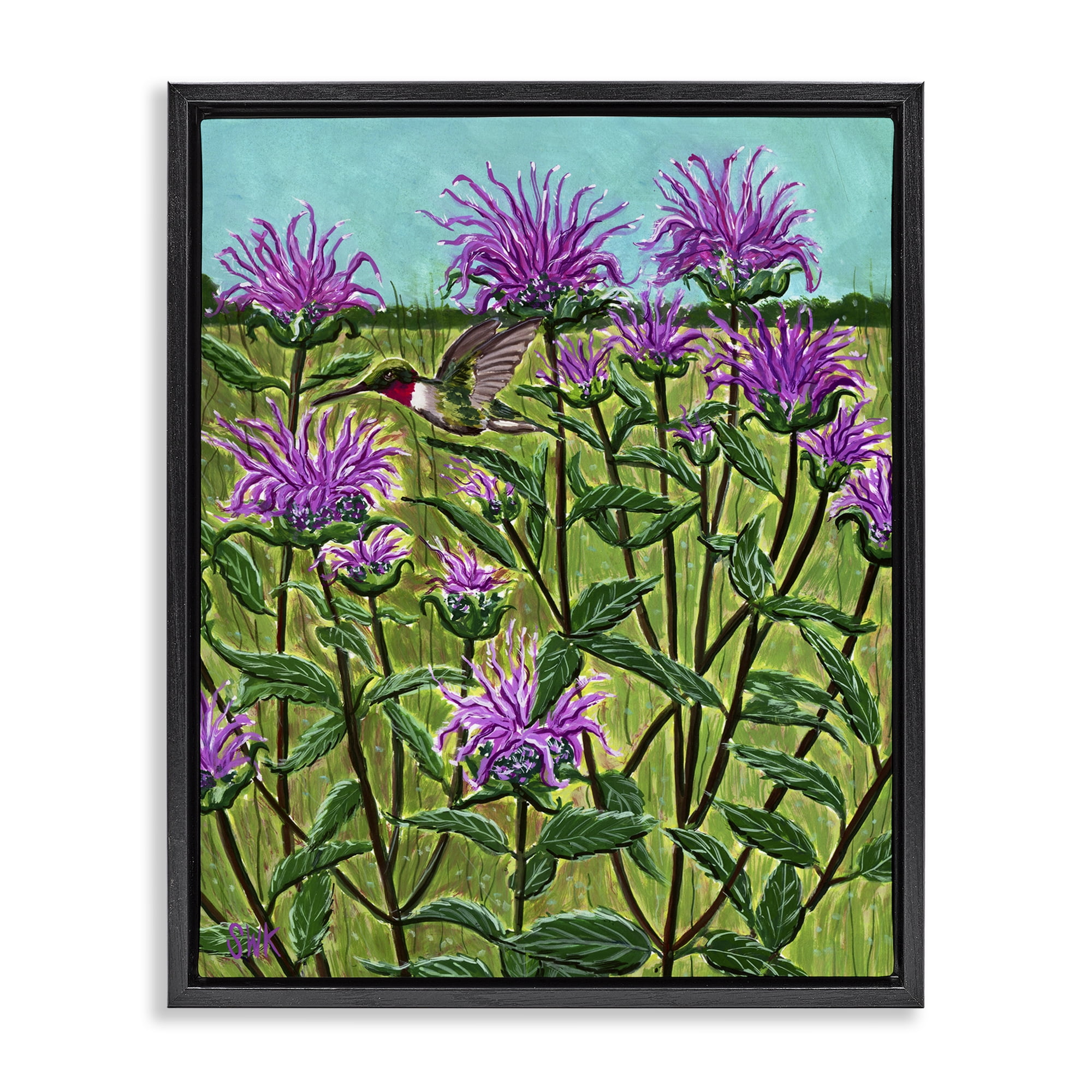 Stupell Industries Ruby Throated Hummingbird & Beebalm Black Framed Floater Canvas Wall Art, design by Sarah Waldron Kimball