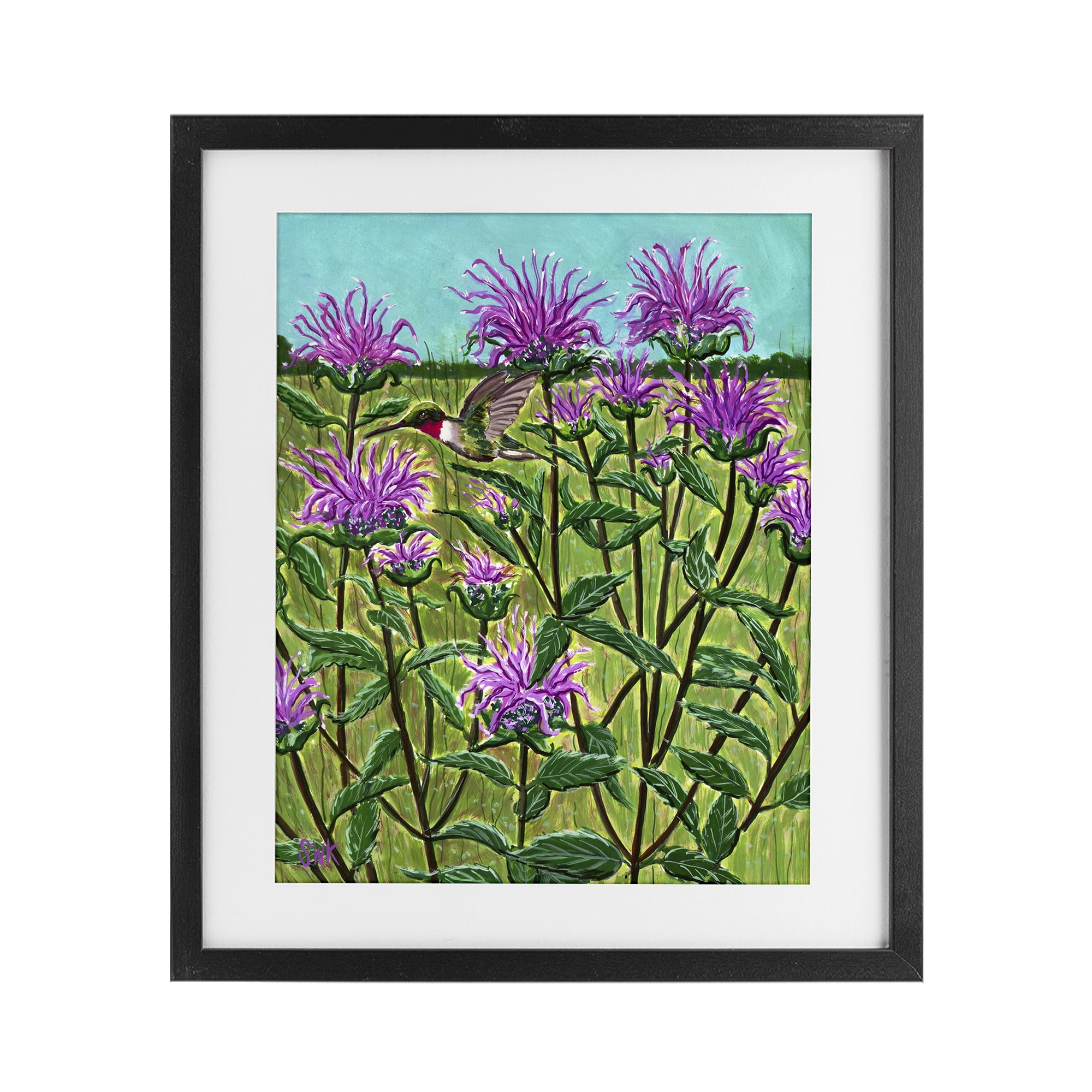 Stupell Industries Ruby Throated Hummingbird & Beebalm Black Framed Print Under Glass, design by Sarah Waldron Kimball