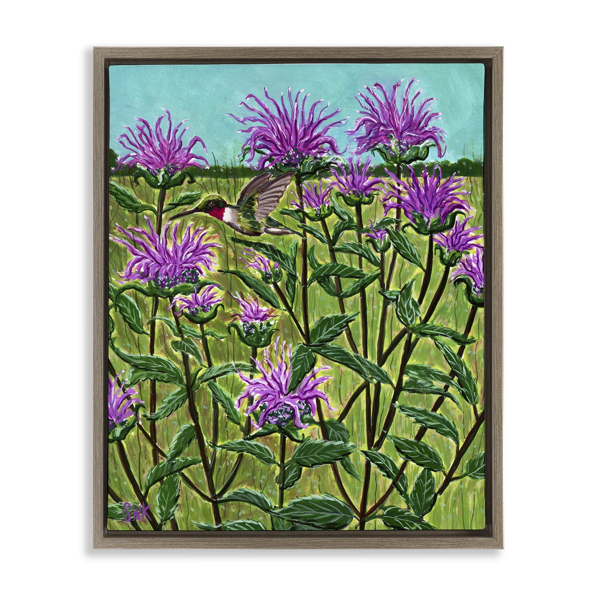 Stupell Industries Ruby Throated Hummingbird & Beebalm Brown Framed Floater Canvas Wall Art, design by Sarah Waldron Kimball