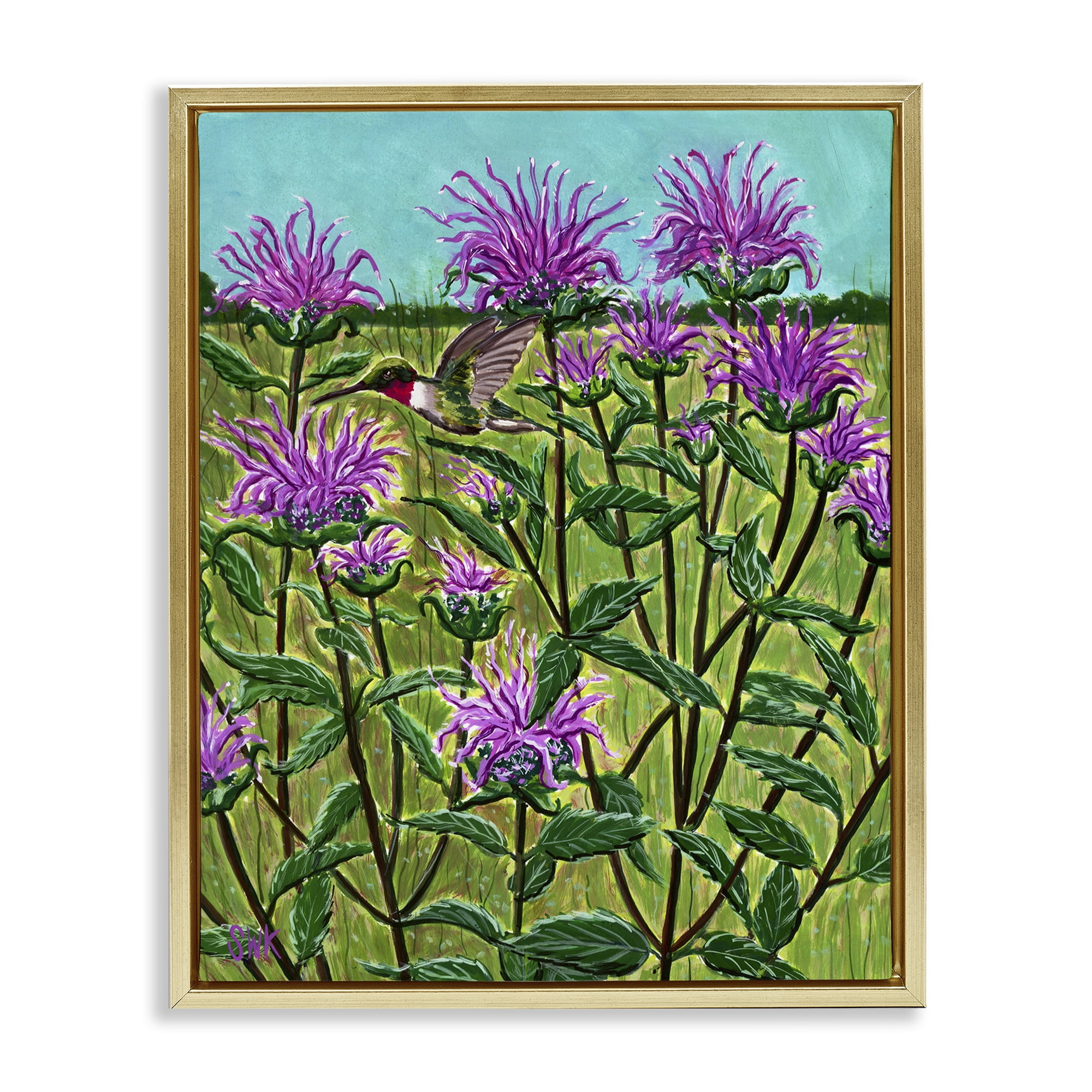 Stupell Industries Ruby Throated Hummingbird & Beebalm Gold Framed Floater Canvas Wall Art, design by Sarah Waldron Kimball