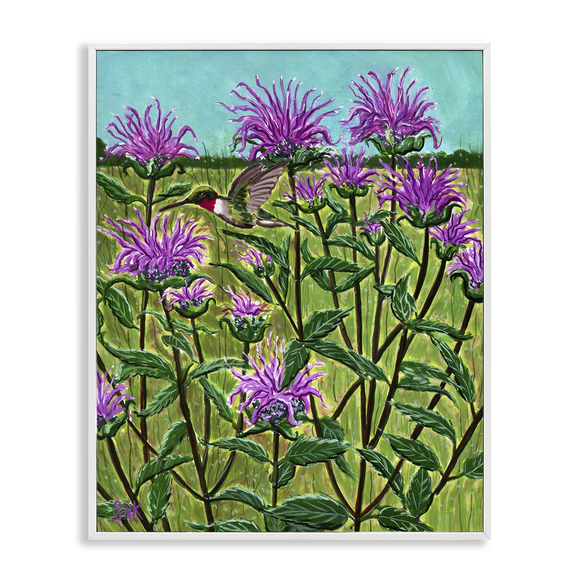 Stupell Industries Ruby Throated Hummingbird & Beebalm White Framed Giclee Art, design by Sarah Waldron Kimball