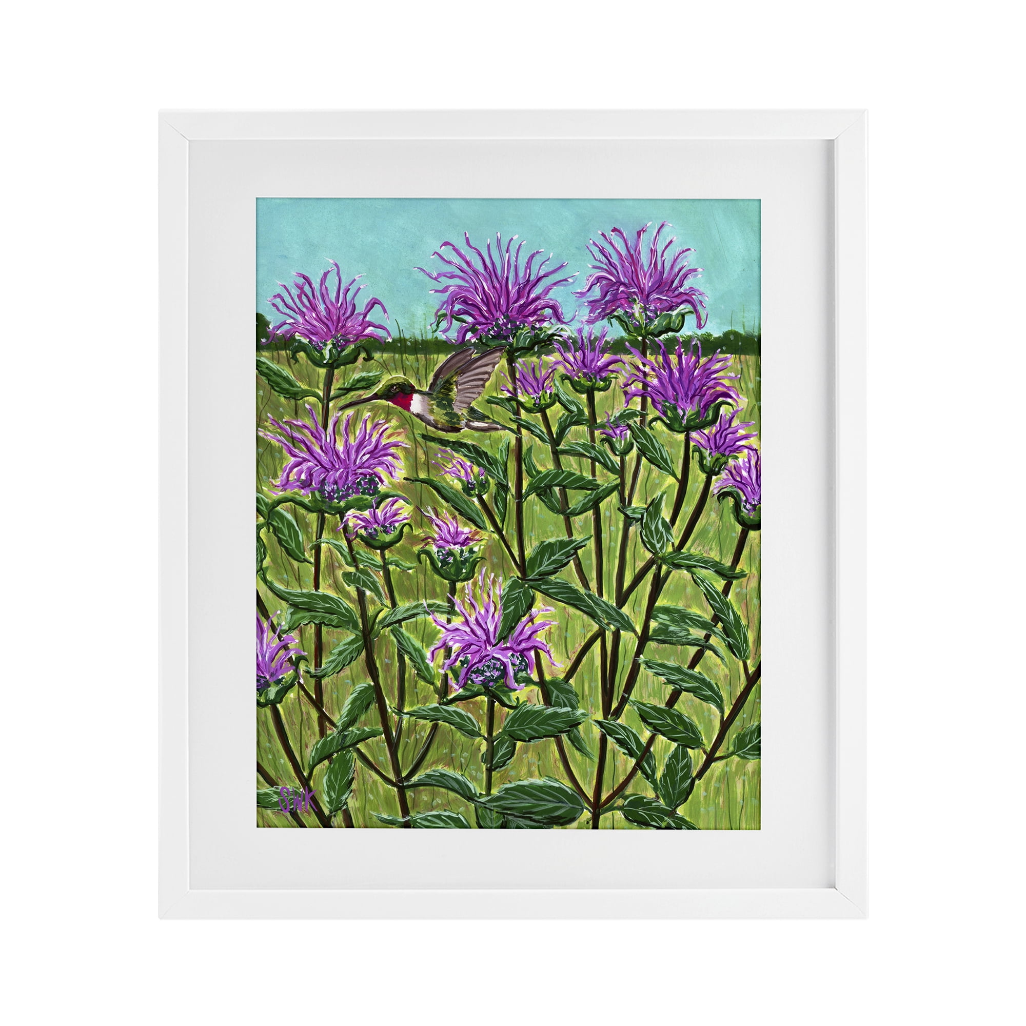 Stupell Industries Ruby Throated Hummingbird & Beebalm White Framed Print Under Glass, design by Sarah Waldron Kimball