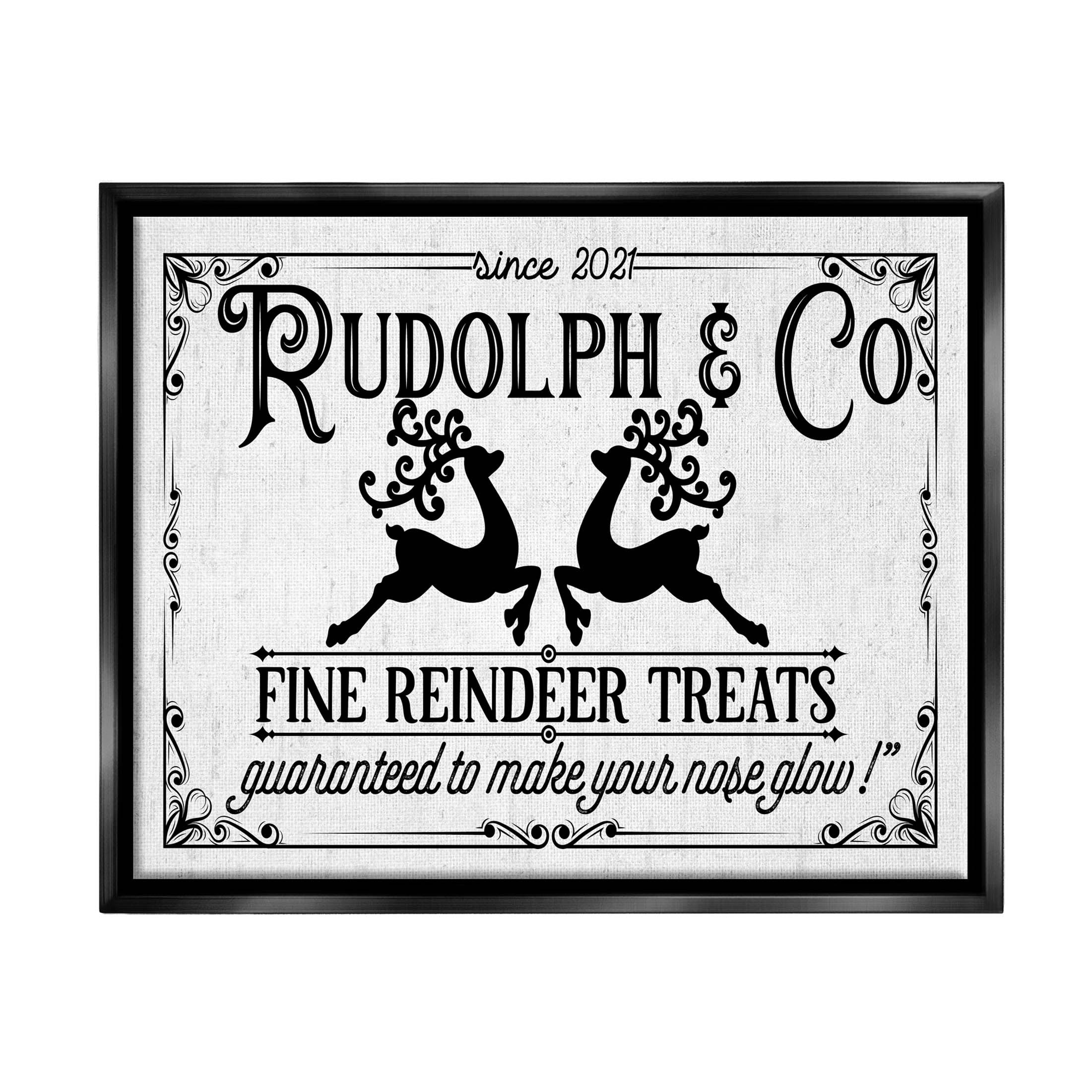 Stupell Industries Rudolph & Co Vintage Sign Graphic Art Jet Black Floating Framed Canvas Print Wall Art, Design by Lettered and Lined