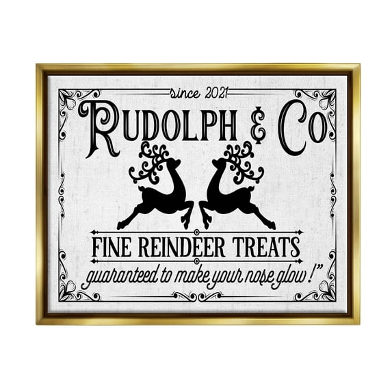 Stupell Industries Rudolph & Co Vintage Sign Graphic Art Metallic Gold Floating Framed Canvas Print Wall Art, Design by Lettered and Lined