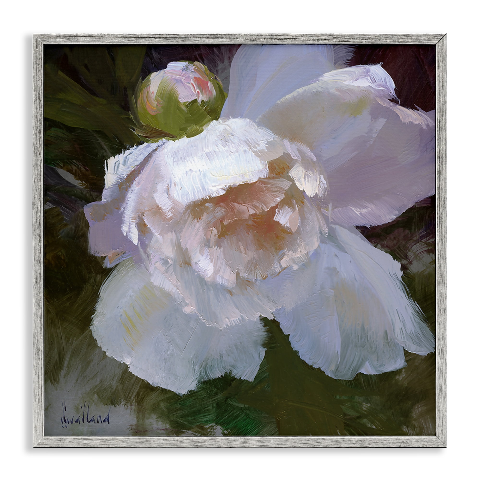 Stupell Industries Ruffled Petals White Flower Plants & Flowers Painting Gray Framed Art Print Wall Art, 12 x 12