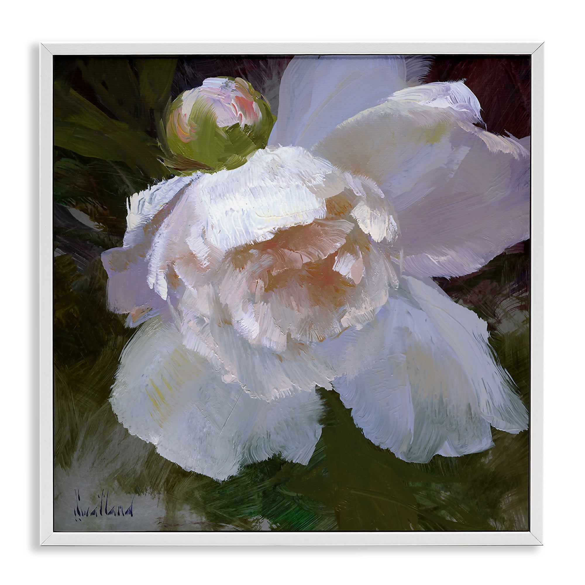Stupell Industries Ruffled Petals White Flower Plants & Flowers Painting White Framed Art Print Wall Art, 17 x 17