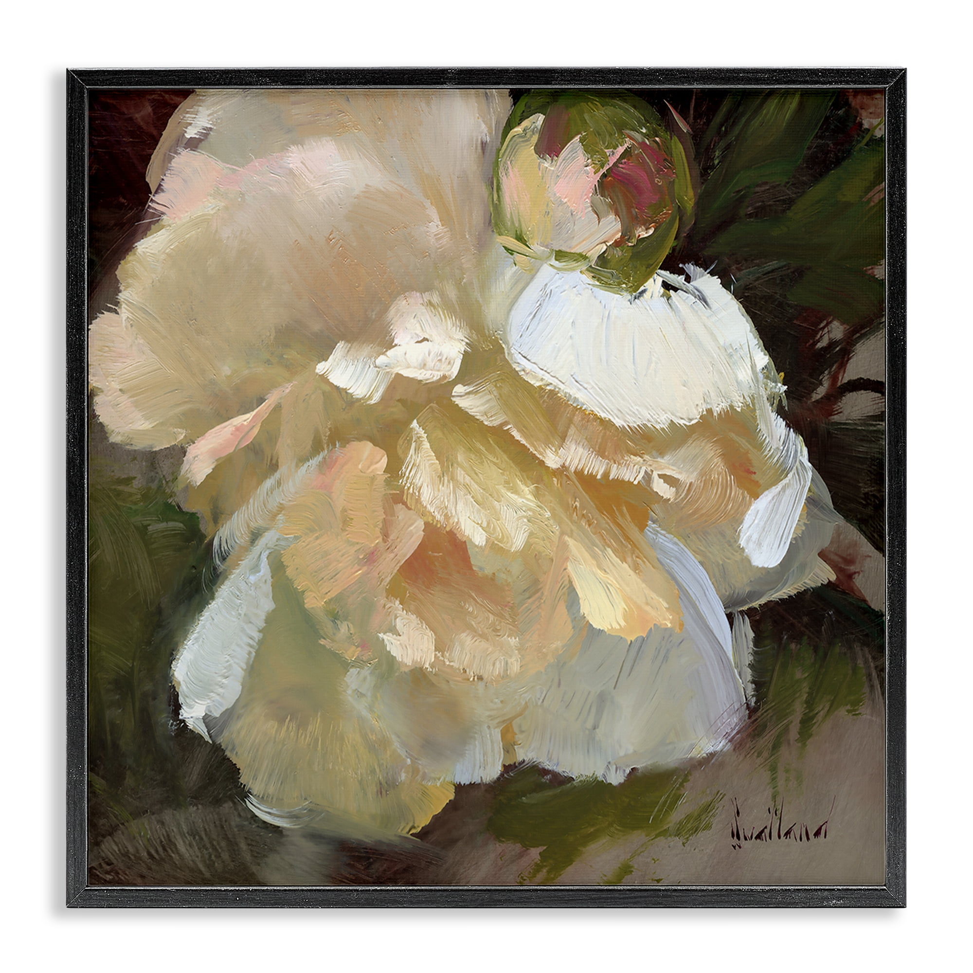 Stupell Industries Ruffled White Flower Plants & Flowers Painting Black Framed Art Print Wall Art, 24 x 24