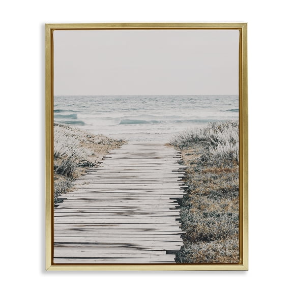 Stupell Industries Rugged Beach Path Nautical & Beach Photography Gold Floater Framed Canvas Art Print Wall Art, 25 x 31