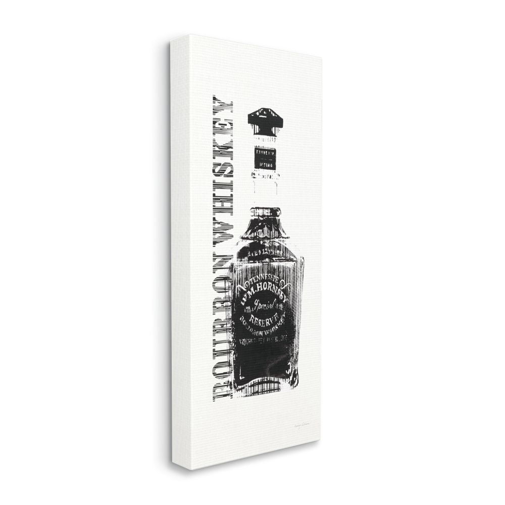 Stupell Industries Rugged Bourbon Whiskey Bottle Alcohol Black Off-White Vintage Canvas Wall Art Design by Avery Tillmon, 17" x 40"