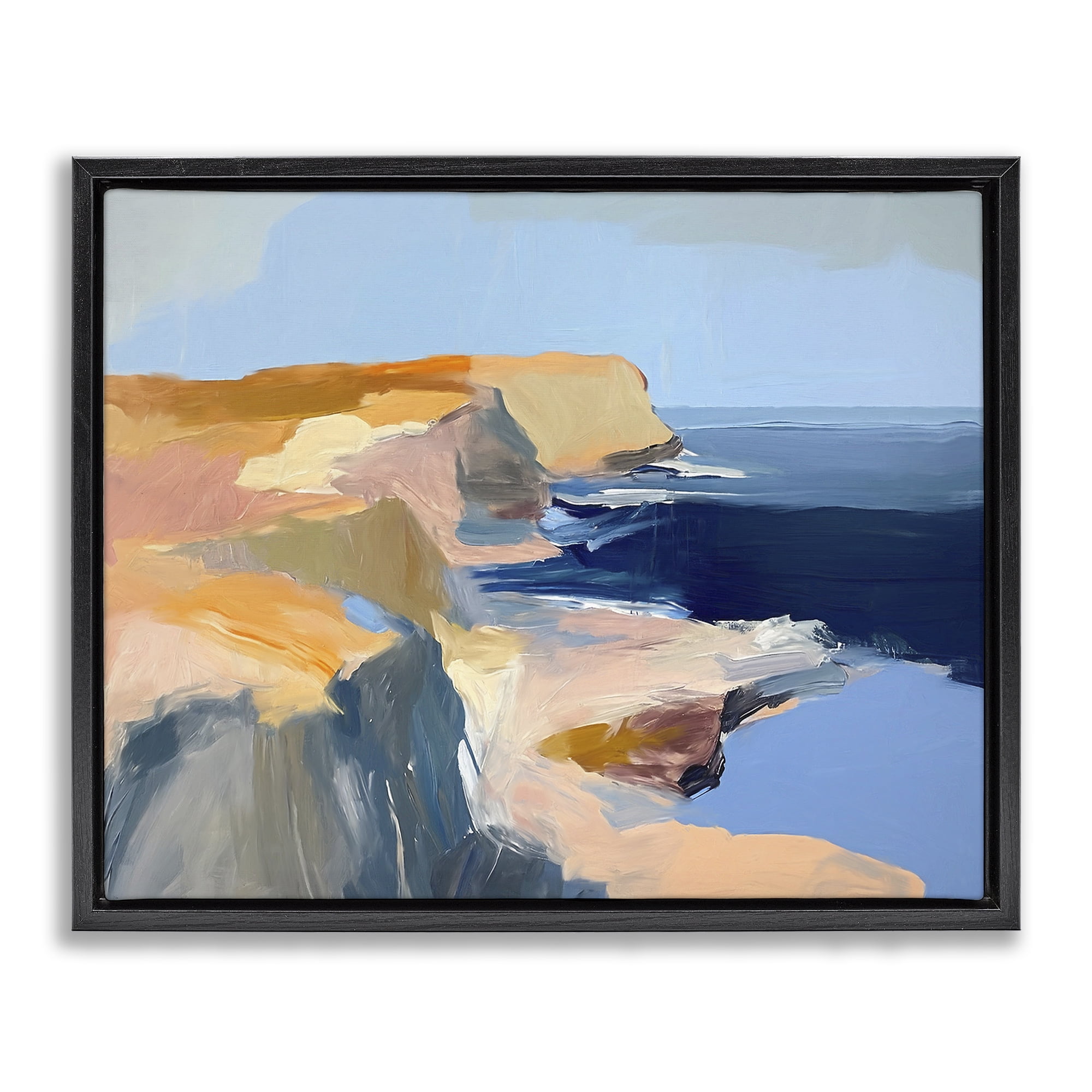 Stupell Industries Rugged Cliffs Coastline Coastal Painting Black Floater Framed Canvas Art Print Wall Art, 21 x 17