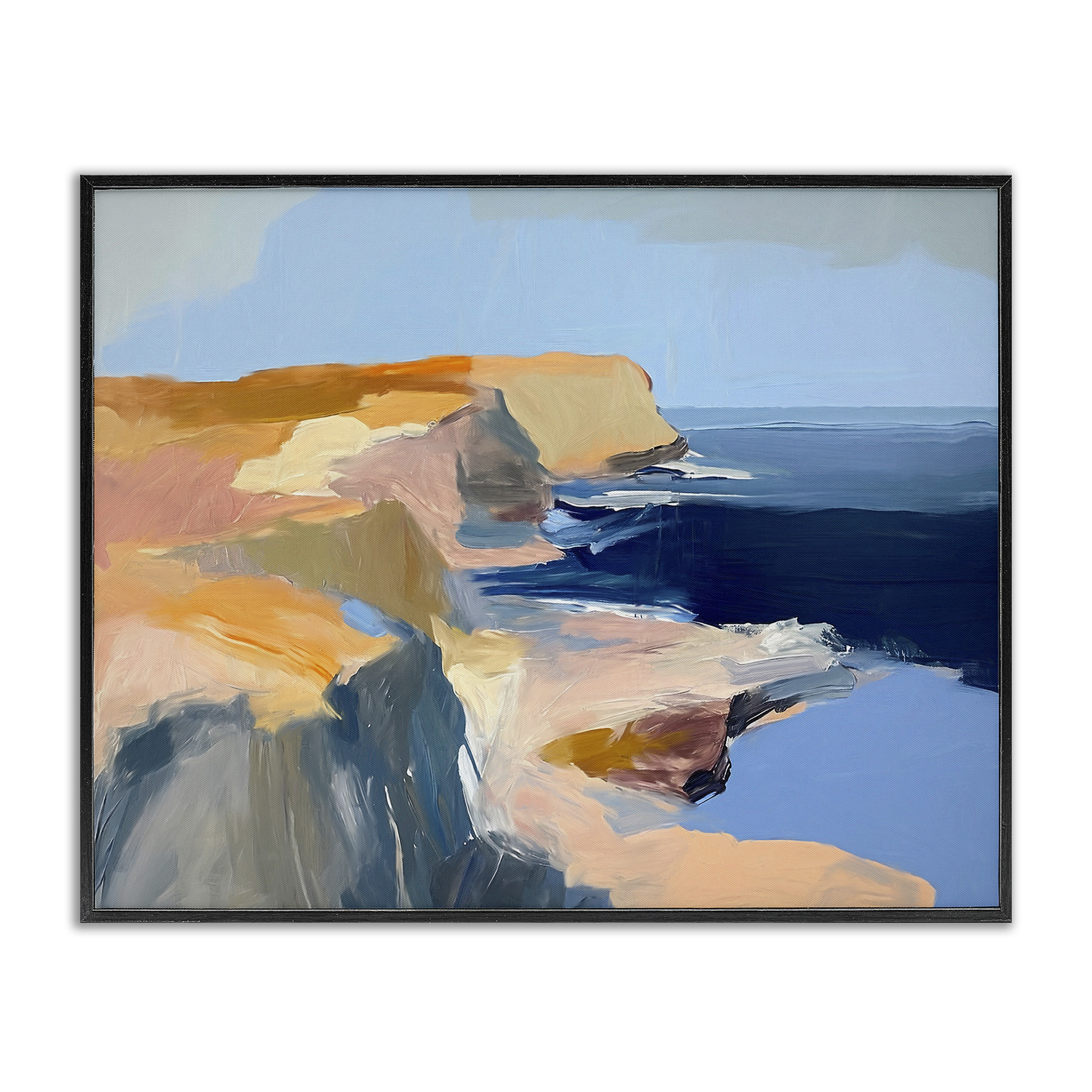 Stupell Industries Rugged Cliffs Coastline Coastal Painting Black Framed Art Print Wall Art, 14 x 11