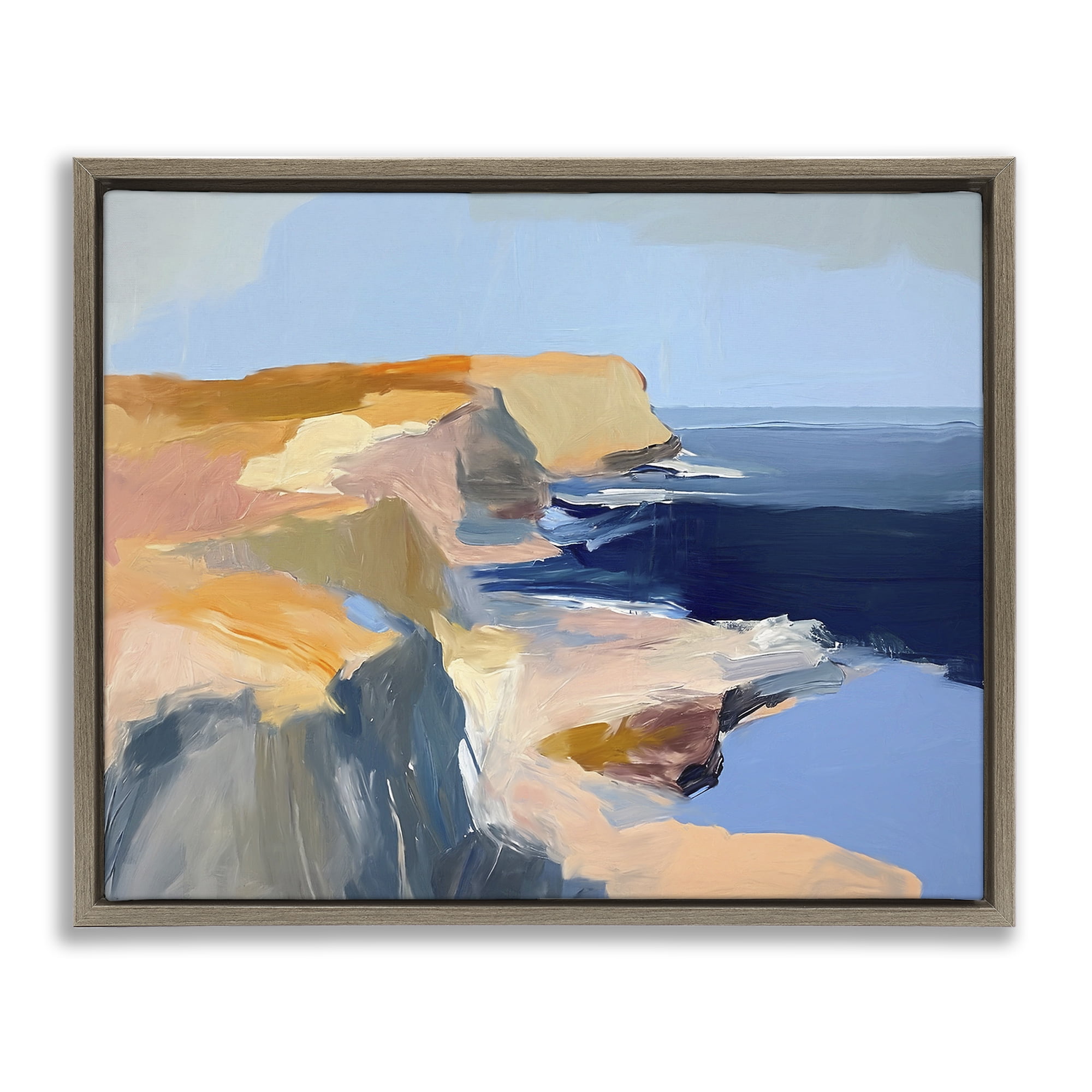 Stupell Industries Rugged Cliffs Coastline Coastal Painting Brown Floater Framed Canvas Art Print Wall Art, 31 x 25