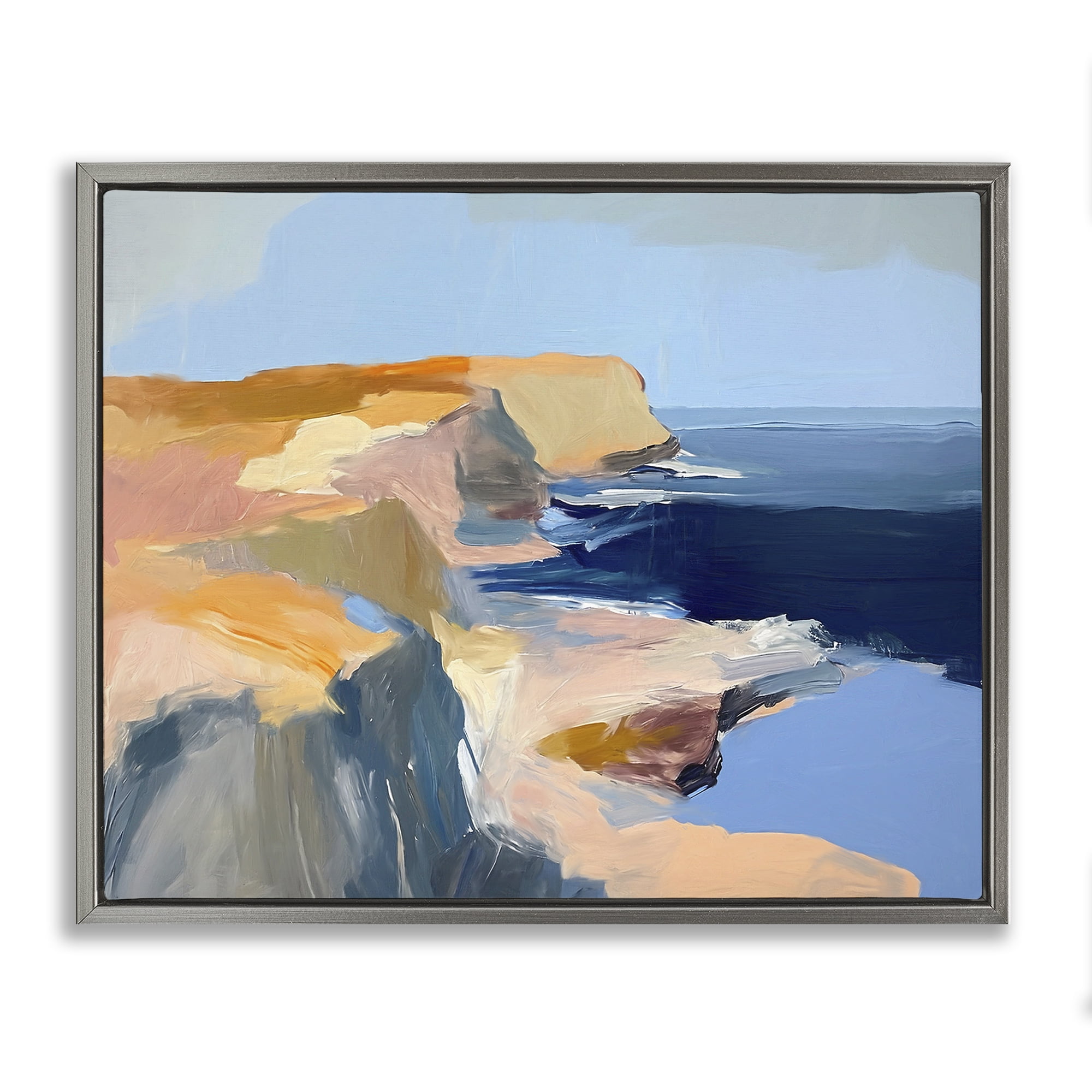 Stupell Industries Rugged Cliffs Coastline Coastal Painting Gray Floater Framed Canvas Art Print Wall Art, 31 x 25