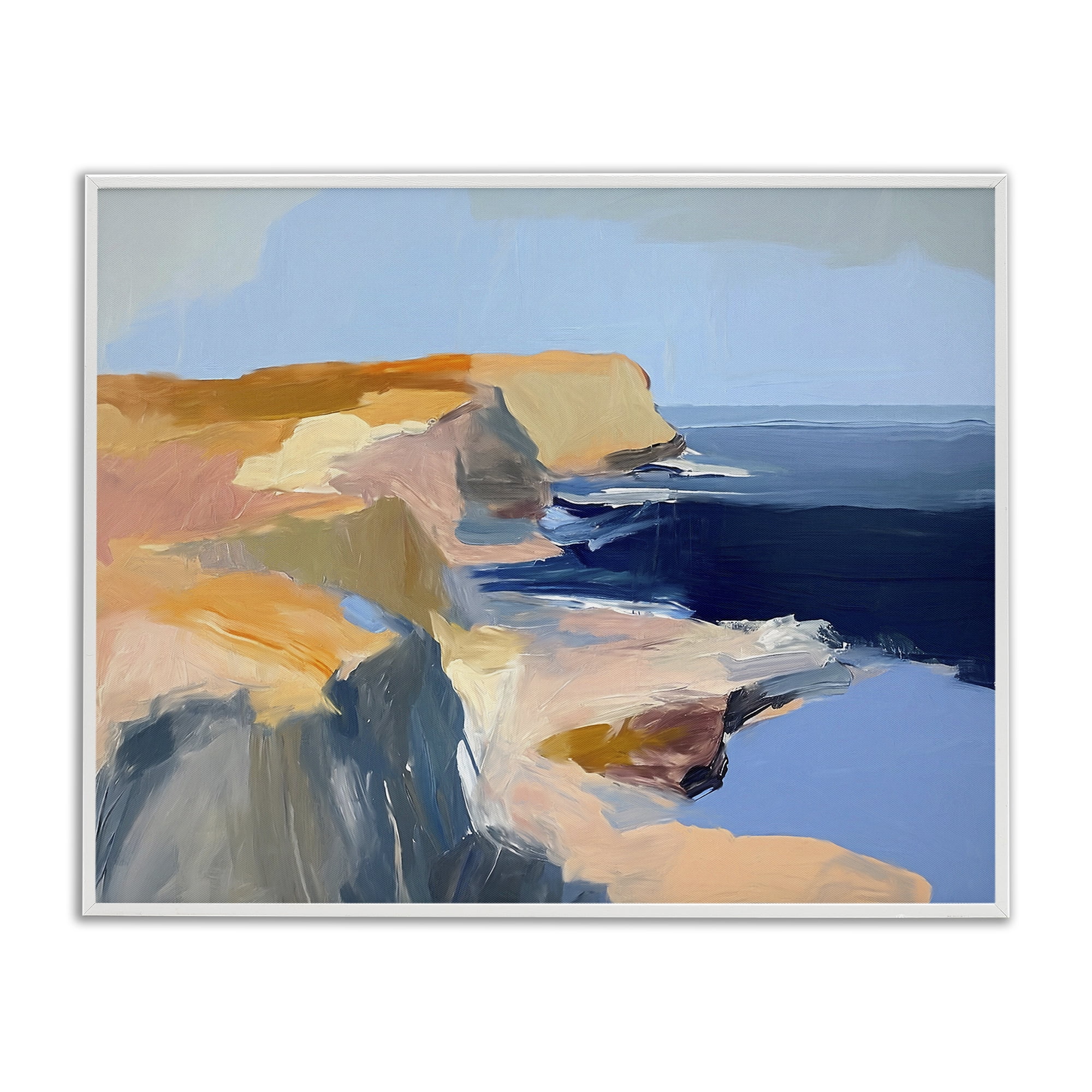 Stupell Industries Rugged Cliffs Coastline Coastal Painting White Framed Art Print Wall Art, 20 x 16