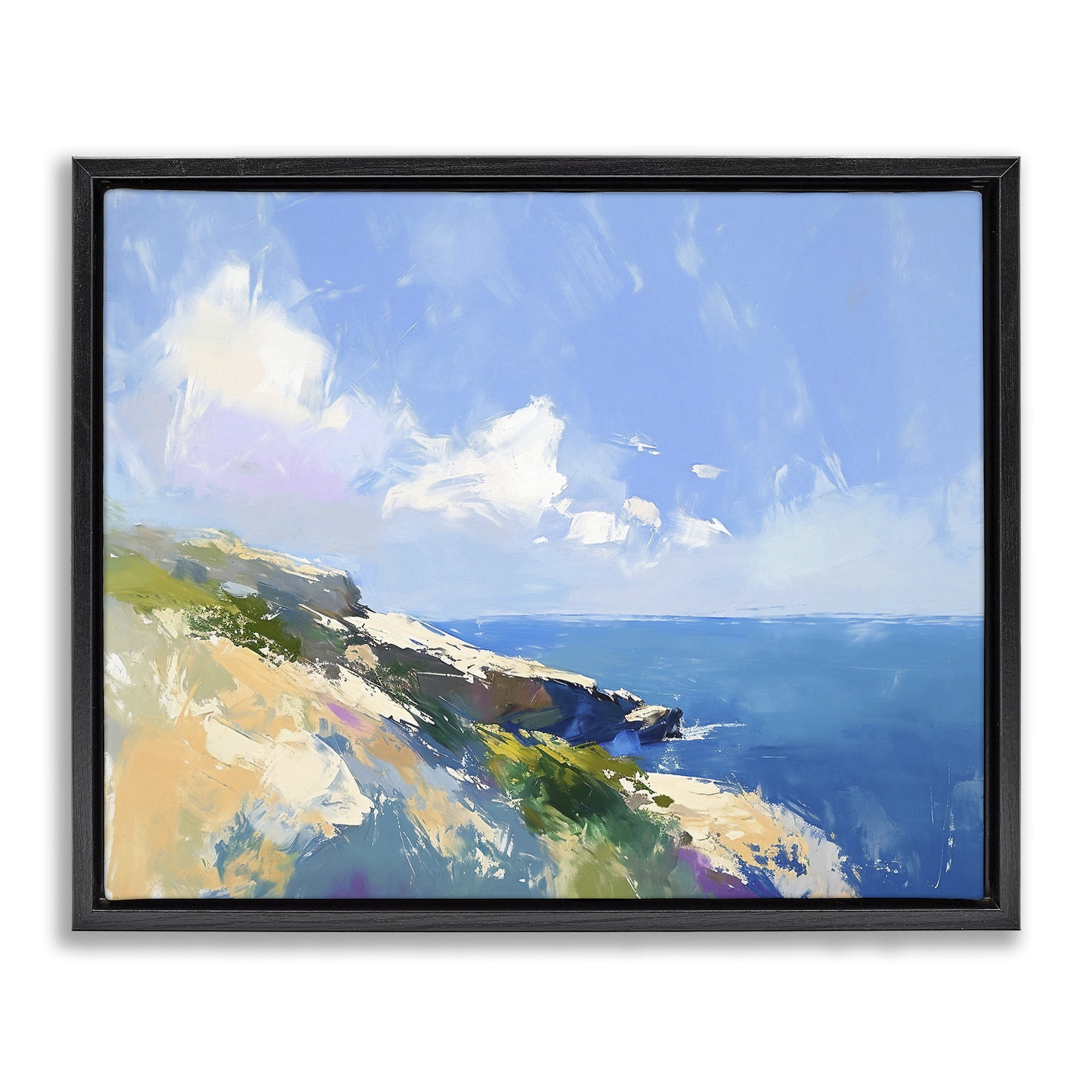 Stupell Industries Rugged Coastline Landscape Coastal Painting Black Floater Framed Canvas Art Print Wall Art, 31 x 25