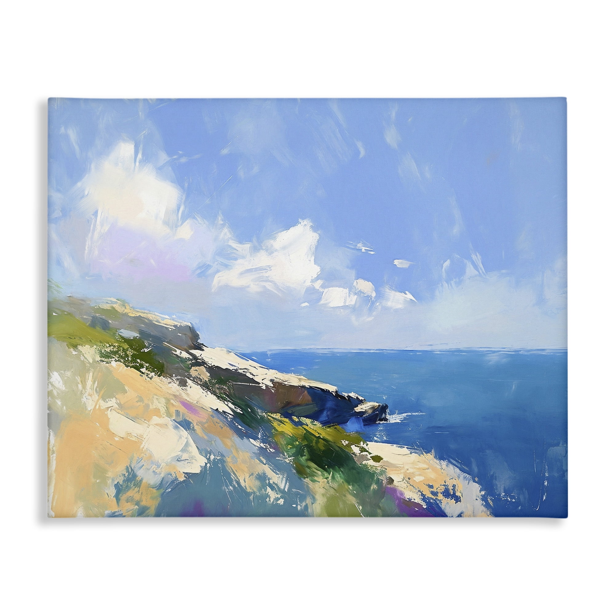 Rugged Coastline Landscape Blue and Beige Canvas Wall Art, 20 x 16