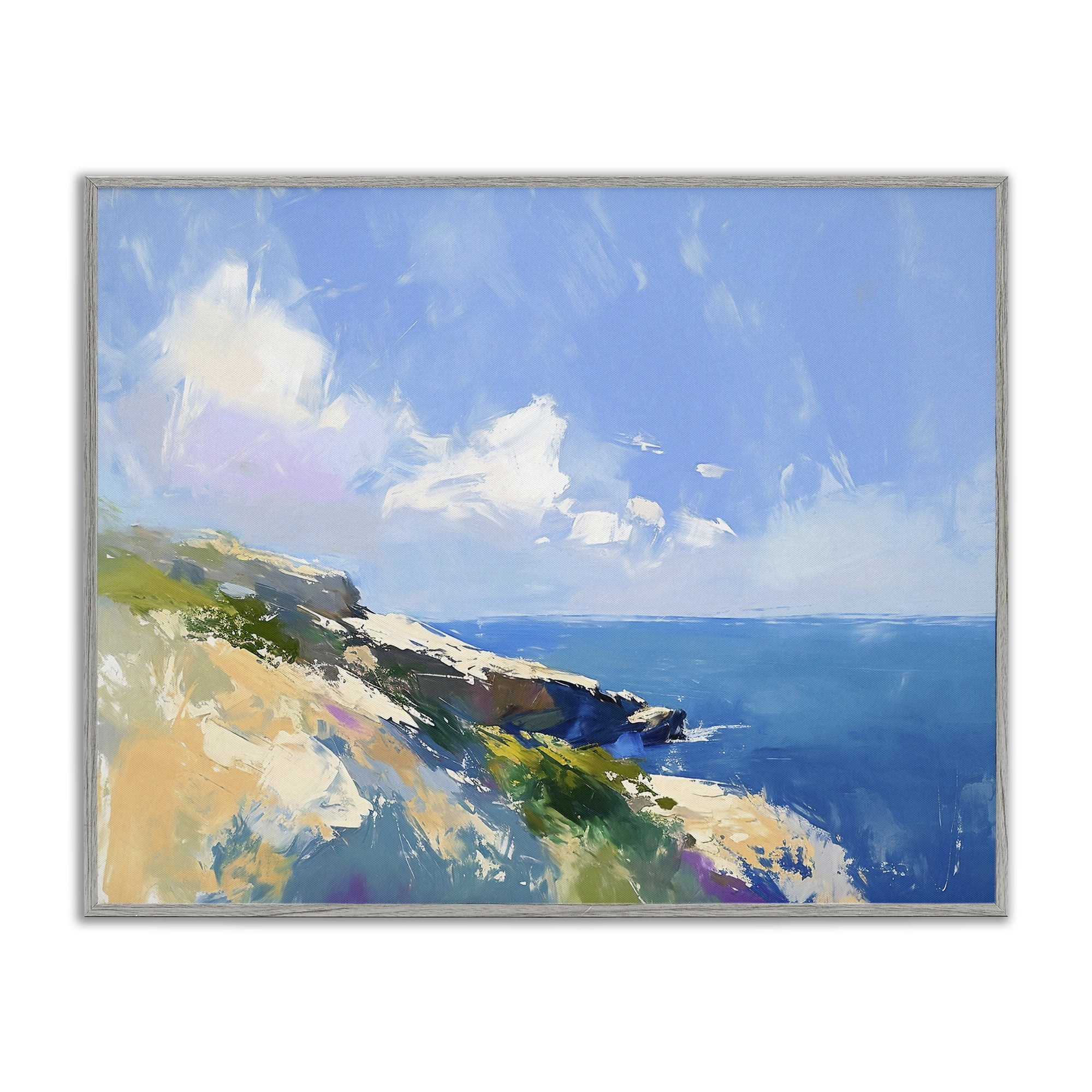 Stupell Industries Rugged Coastline Landscape Coastal Painting Gray Framed Art Print Wall Art, 14 x 11