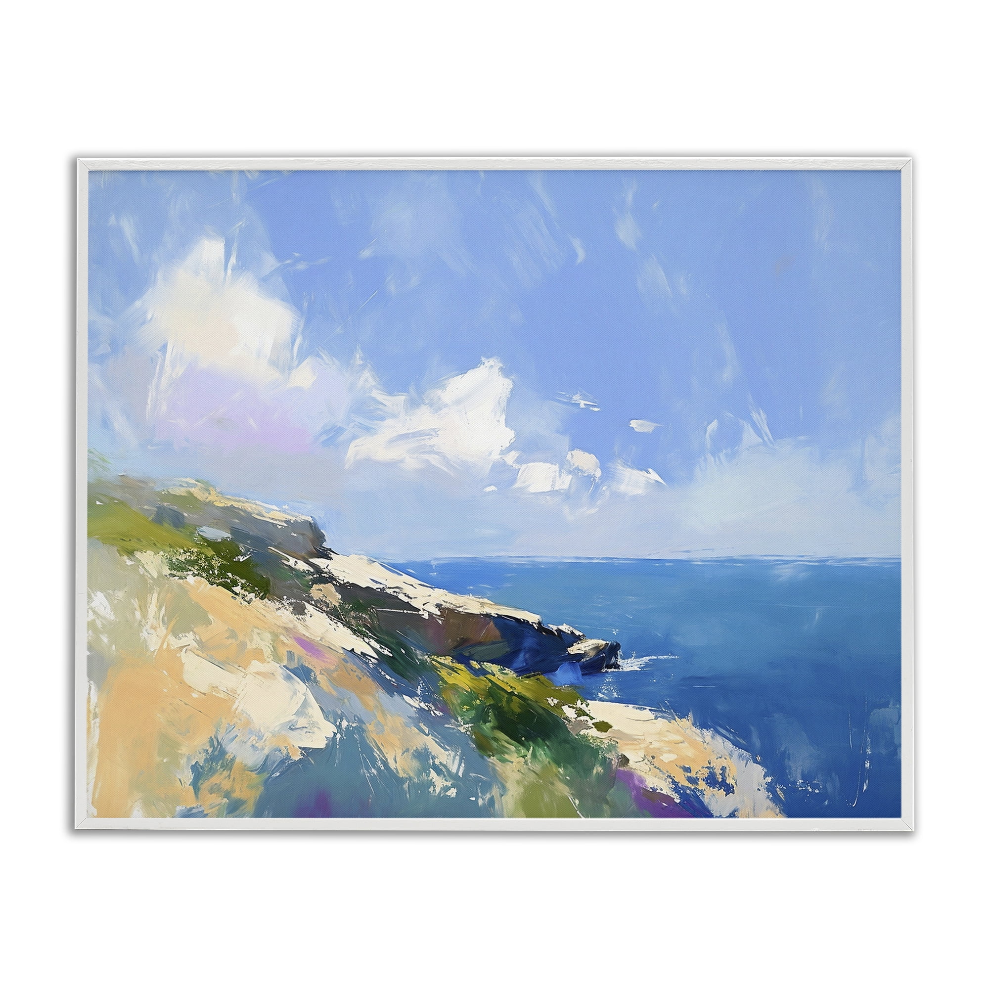 Stupell Industries Rugged Coastline Landscape Coastal Painting White Framed Art Print Wall Art, 30 x 24